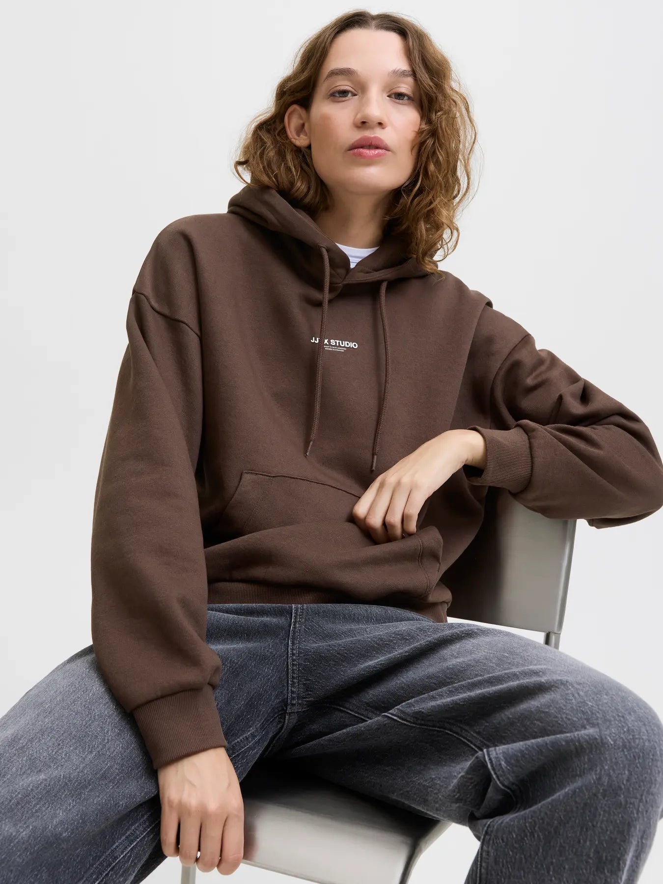 JJXX Felpa con cappuccio 'JXSTUDIO' in col. marrone
