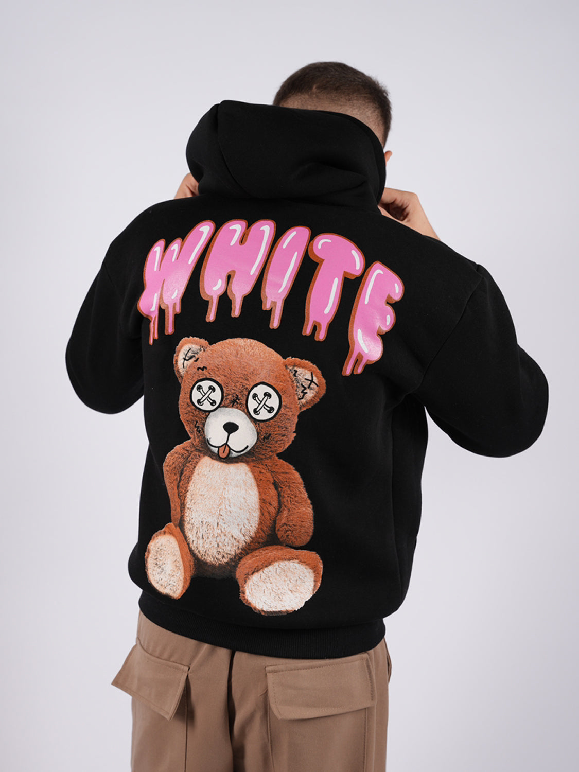 FELPA CON CAPPUCCIO "WHITE" Nero1