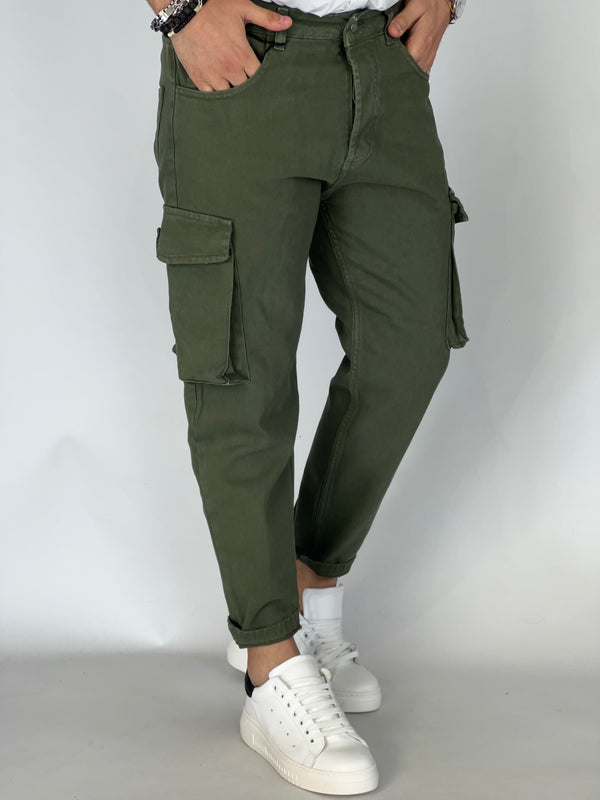 PANTALONE CARGO CON TASCHE LATERALI - Col. Verde