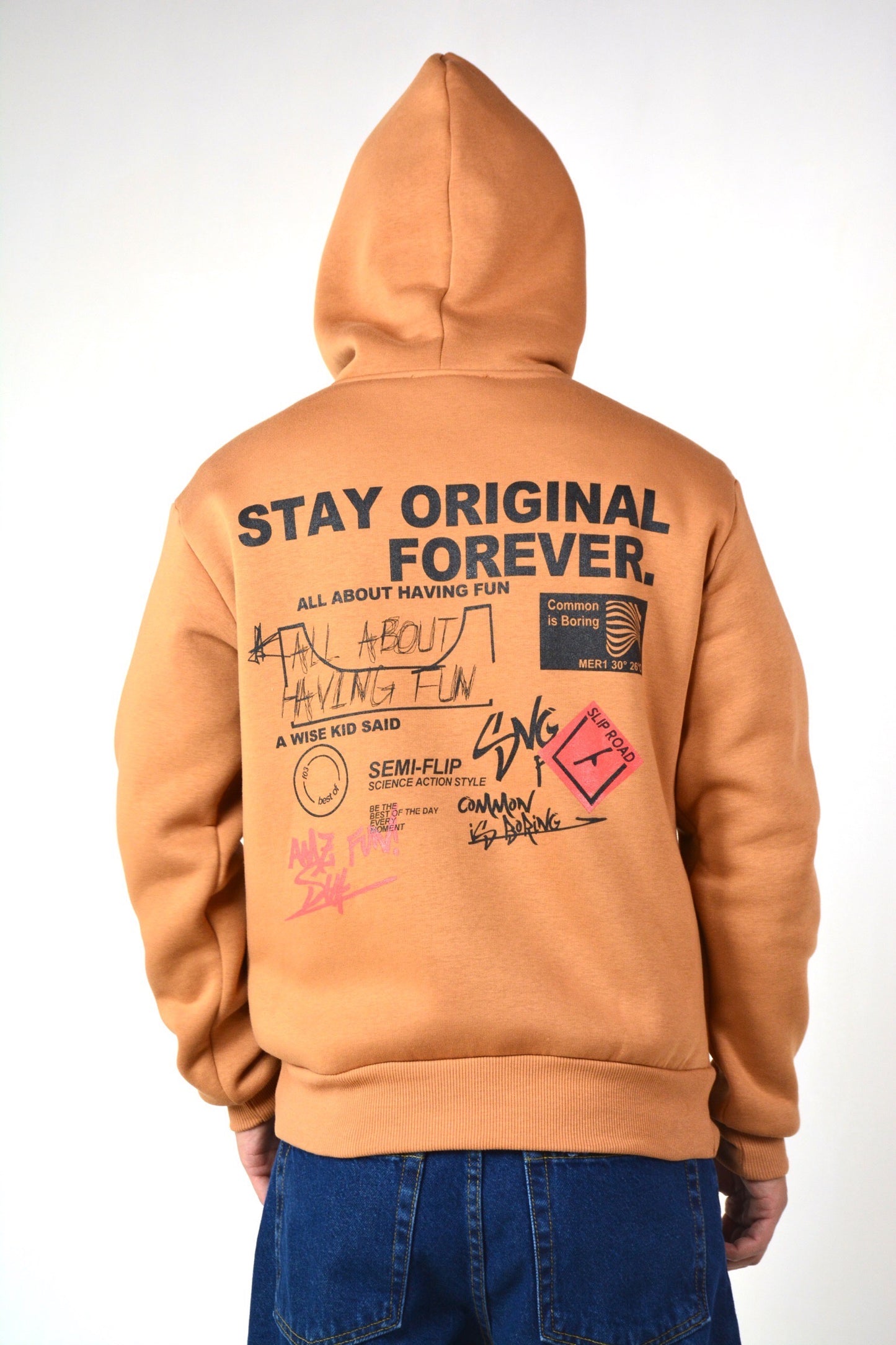 FELPA CON CAPPUCCIO "STAY ORIGINAL FOREVER" - CAMEL