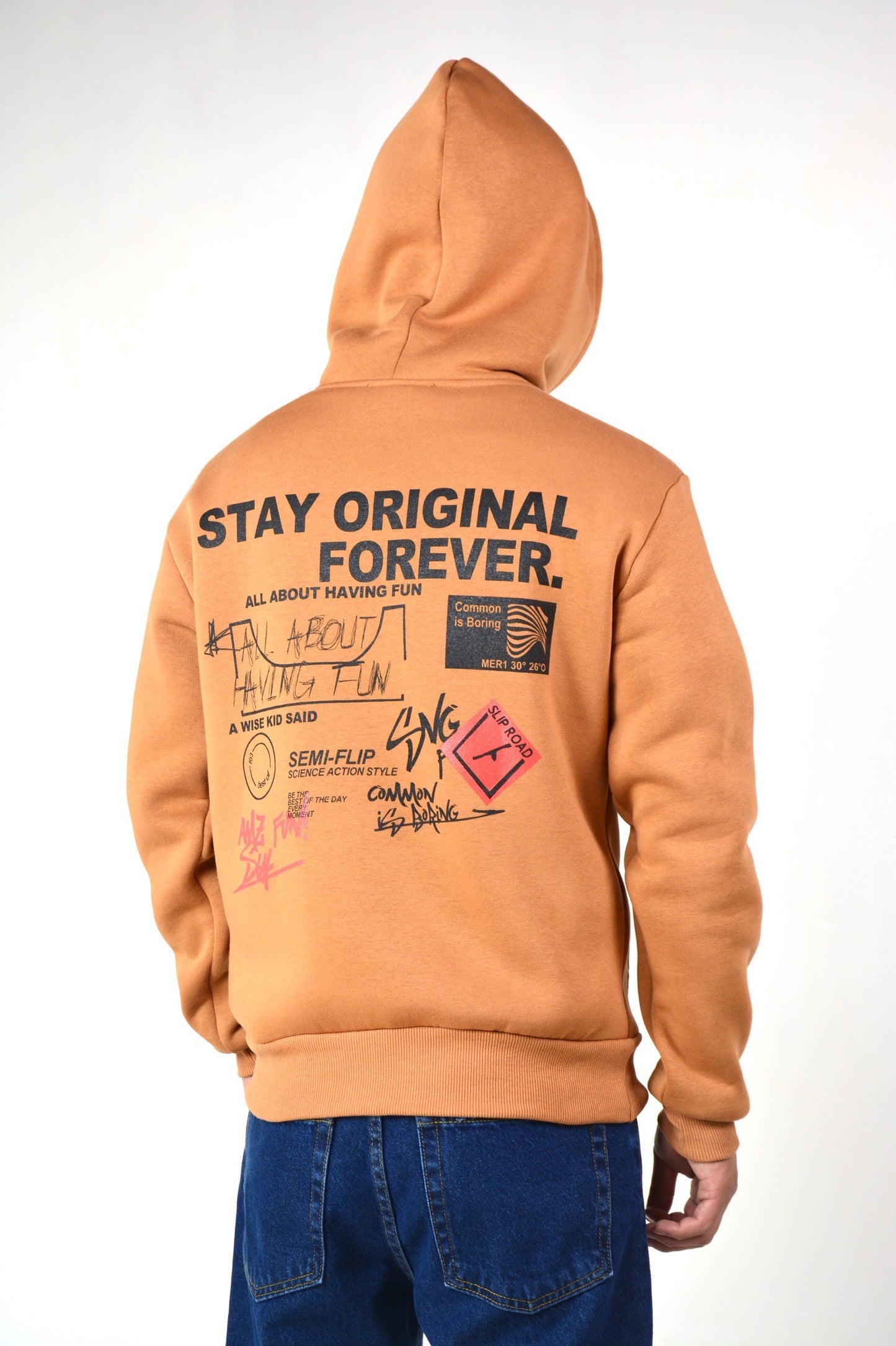 FELPA CON CAPPUCCIO "STAY ORIGINAL FOREVER" - CAMEL