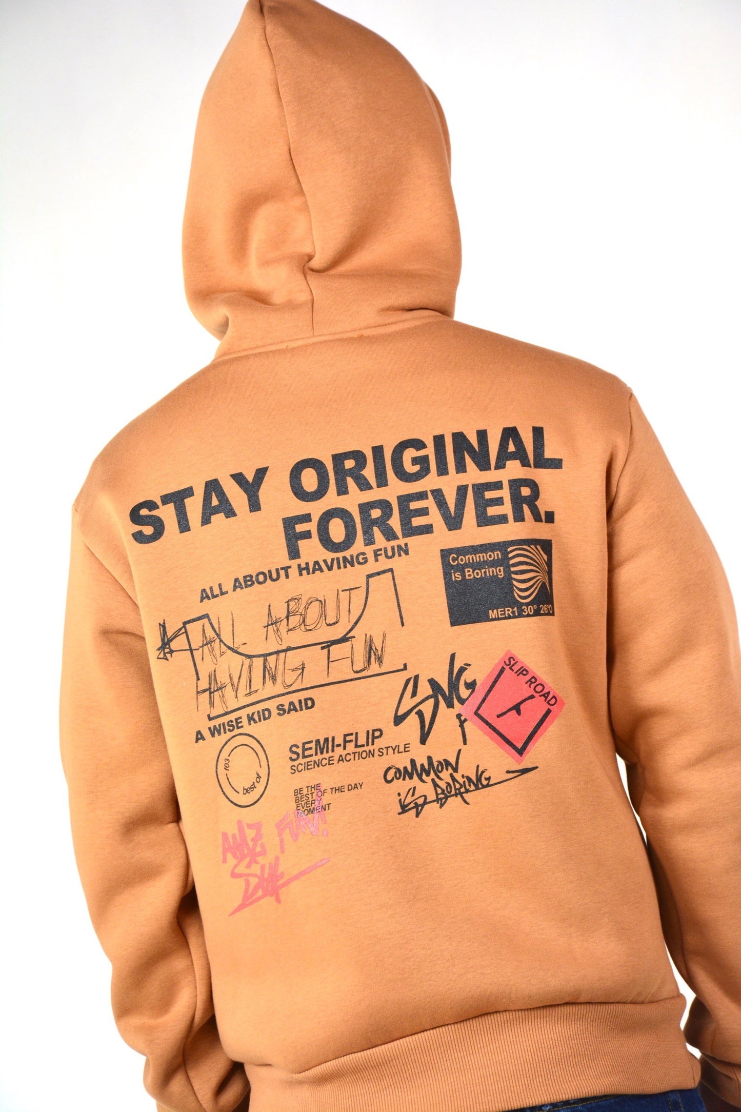 FELPA CON CAPPUCCIO "STAY ORIGINAL FOREVER" - CAMEL