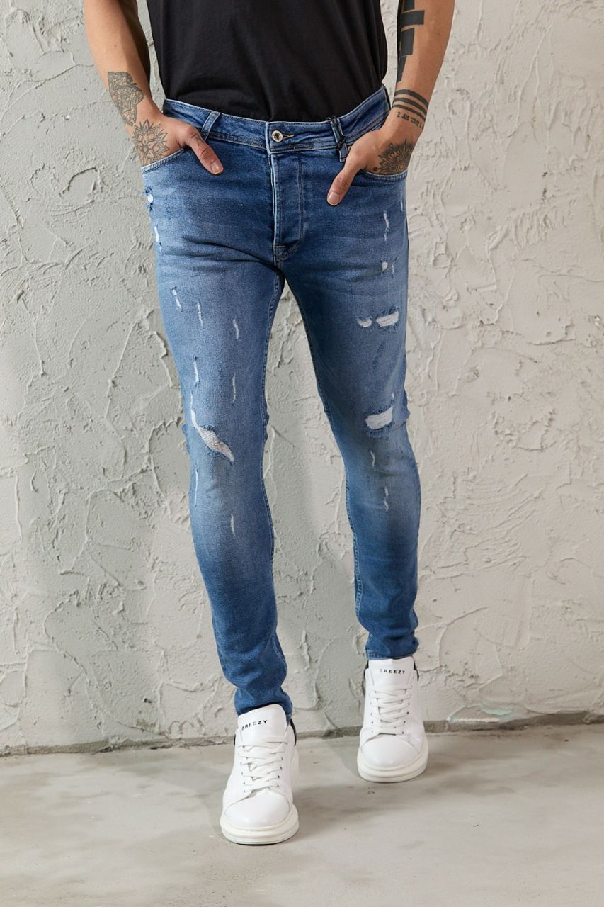 JEANS UOMO BLU CHIARI CON STRAPPI