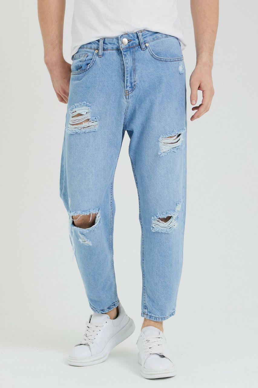 JEANS STRAPPATI COLORE BLUE GHIACCIO – - Main Image