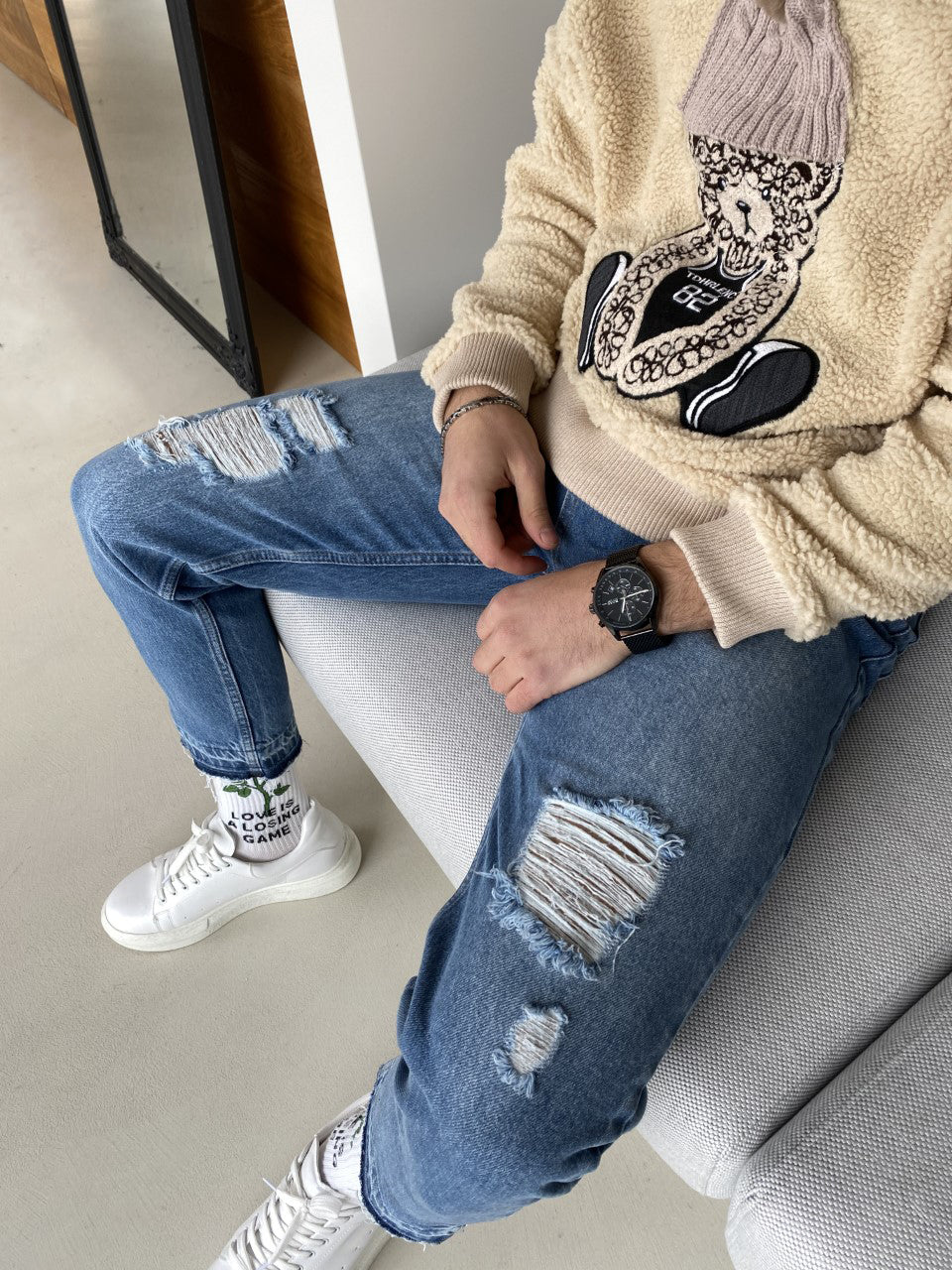 JEANS LOOSE FIT CON ROTTURE COLORE BLUE