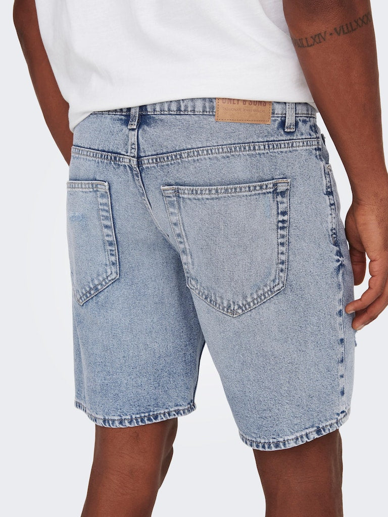 BERMUDA IN JEANS CON ROTTURE - LIGHT BLUE DENIM