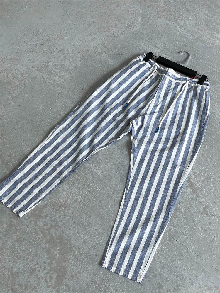 PANTALONI A RIGHE COLORE PANNA A RIGHE BLU