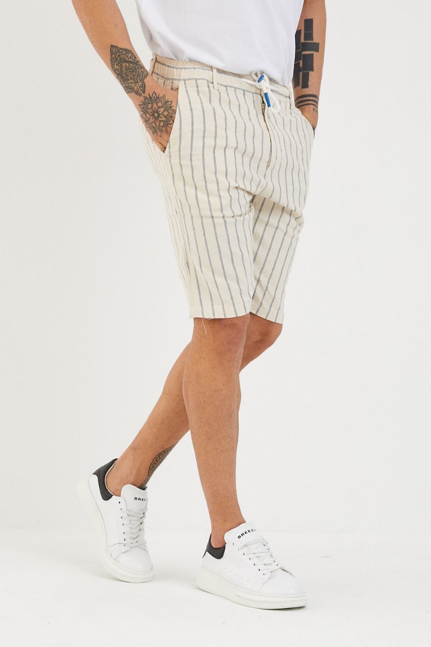 PANTALONI CORTI A RIGHE AZZURRE