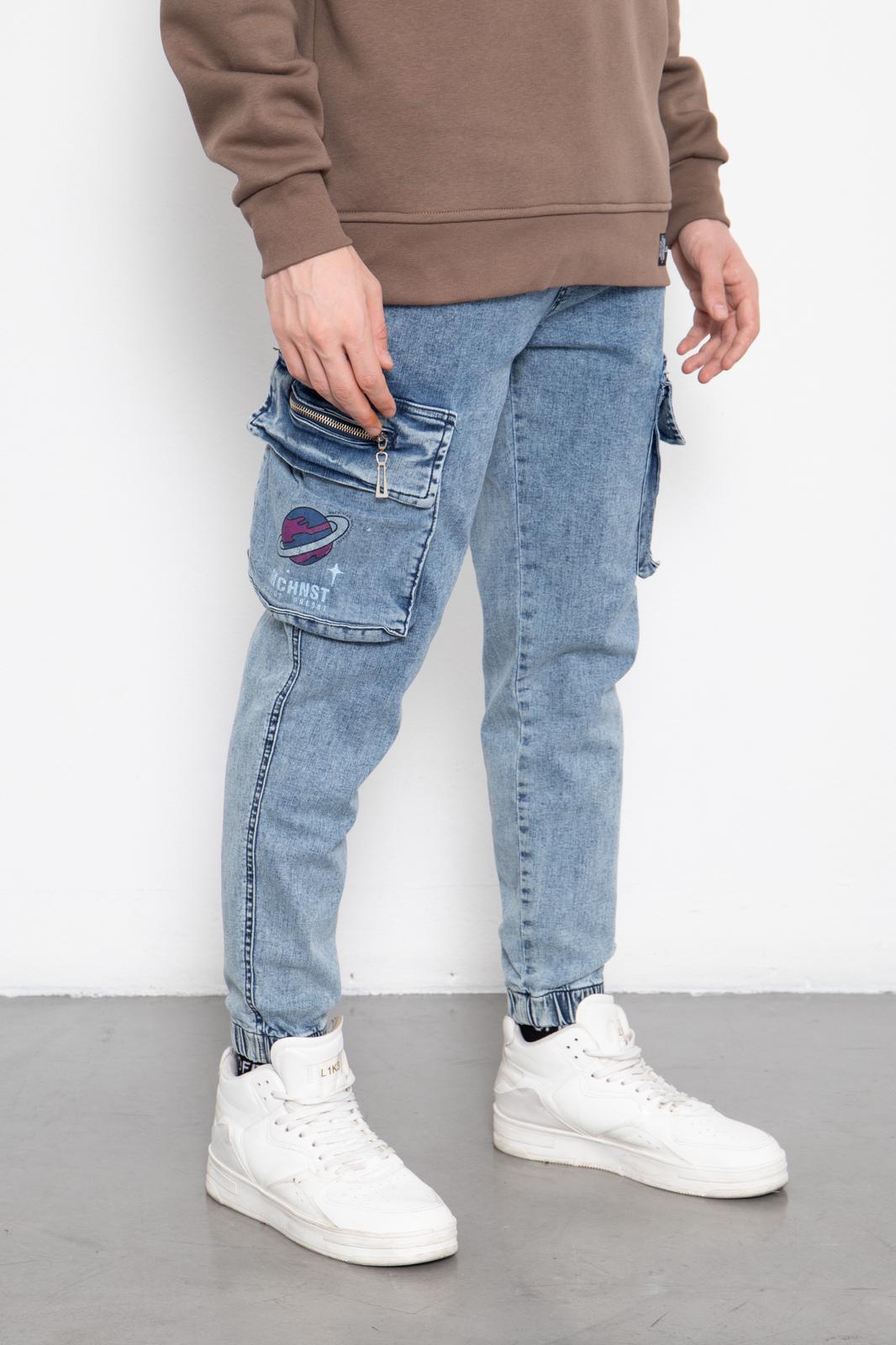 PANTALONE JEANS CARGO CON TASCHE LATERALI