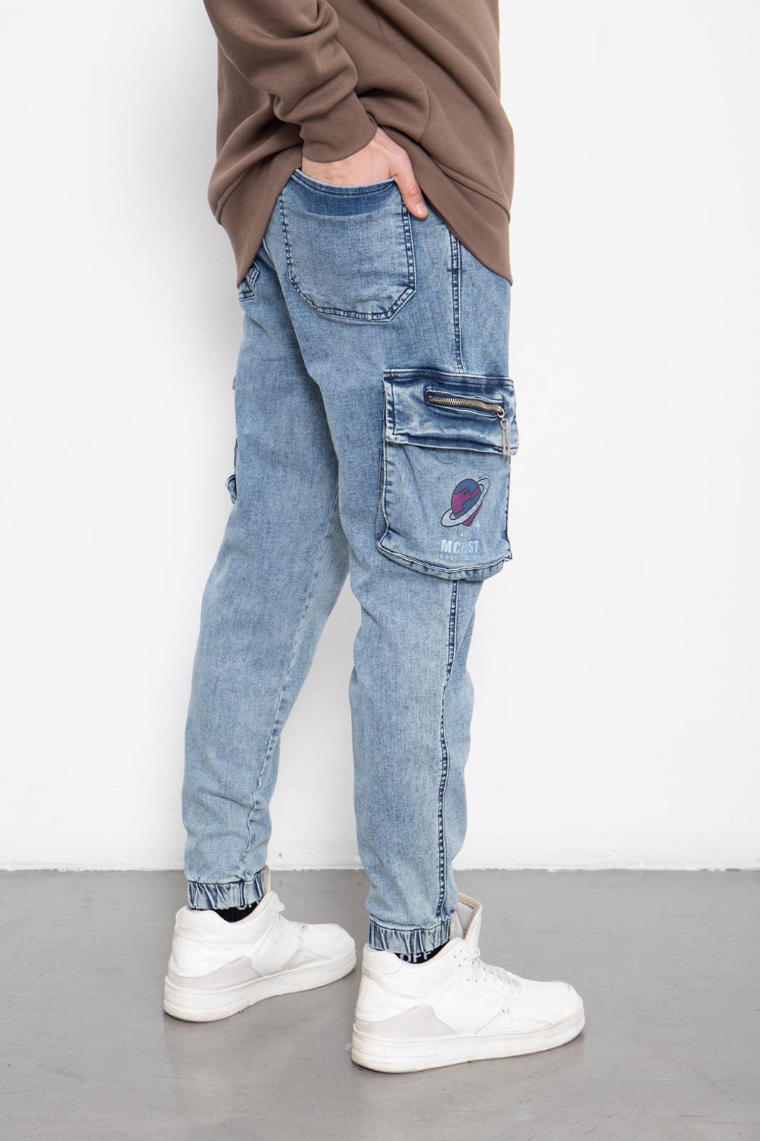 PANTALONE JEANS CARGO CON TASCHE LATERALI