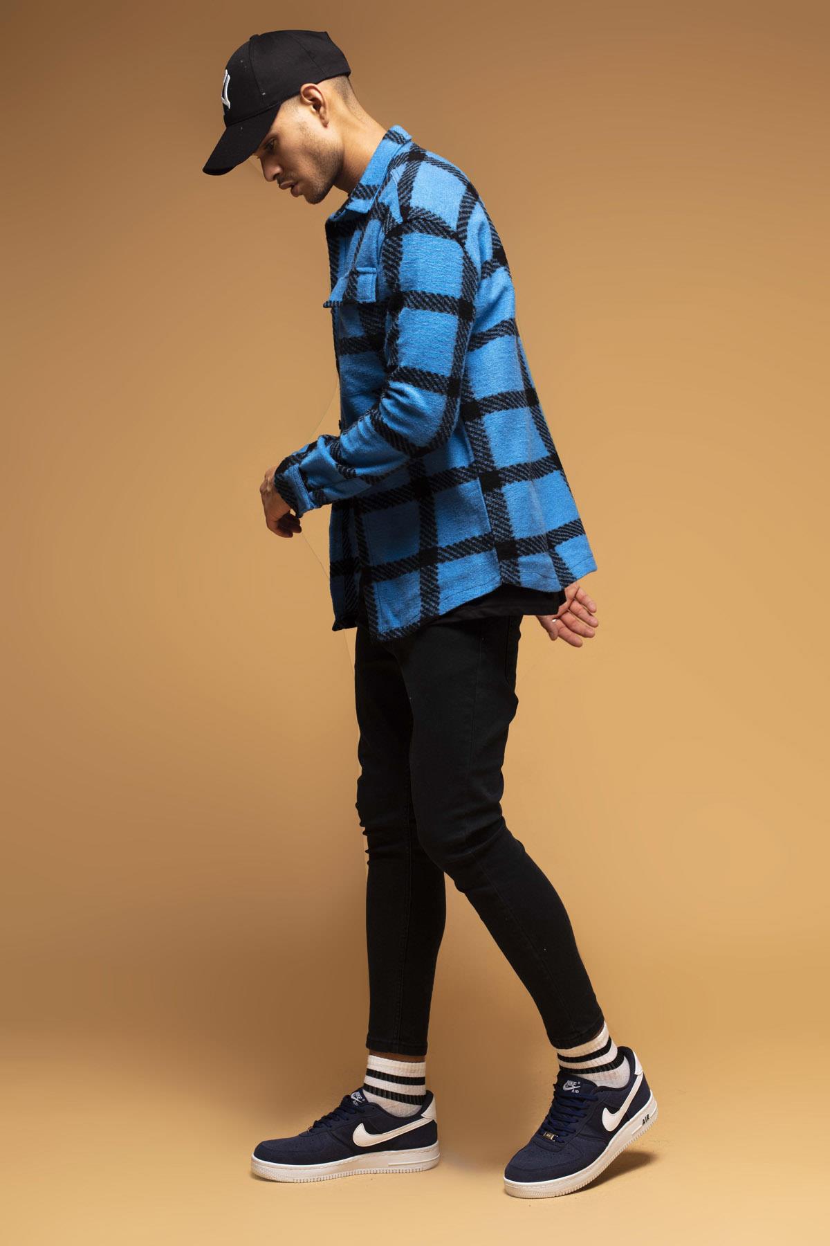 CAMICIA A QUADRI NERO E AZZURRO