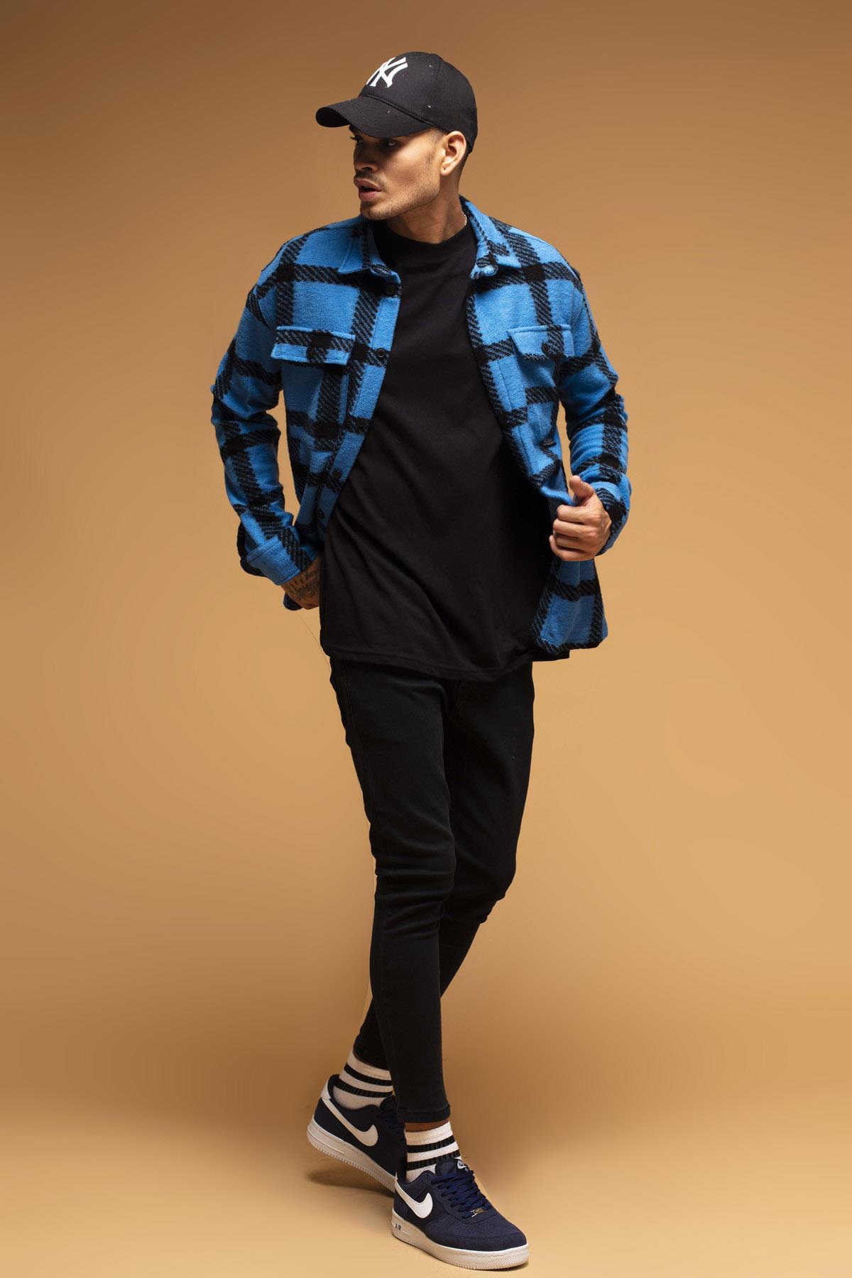 CAMICIA A QUADRI NERO E AZZURRO