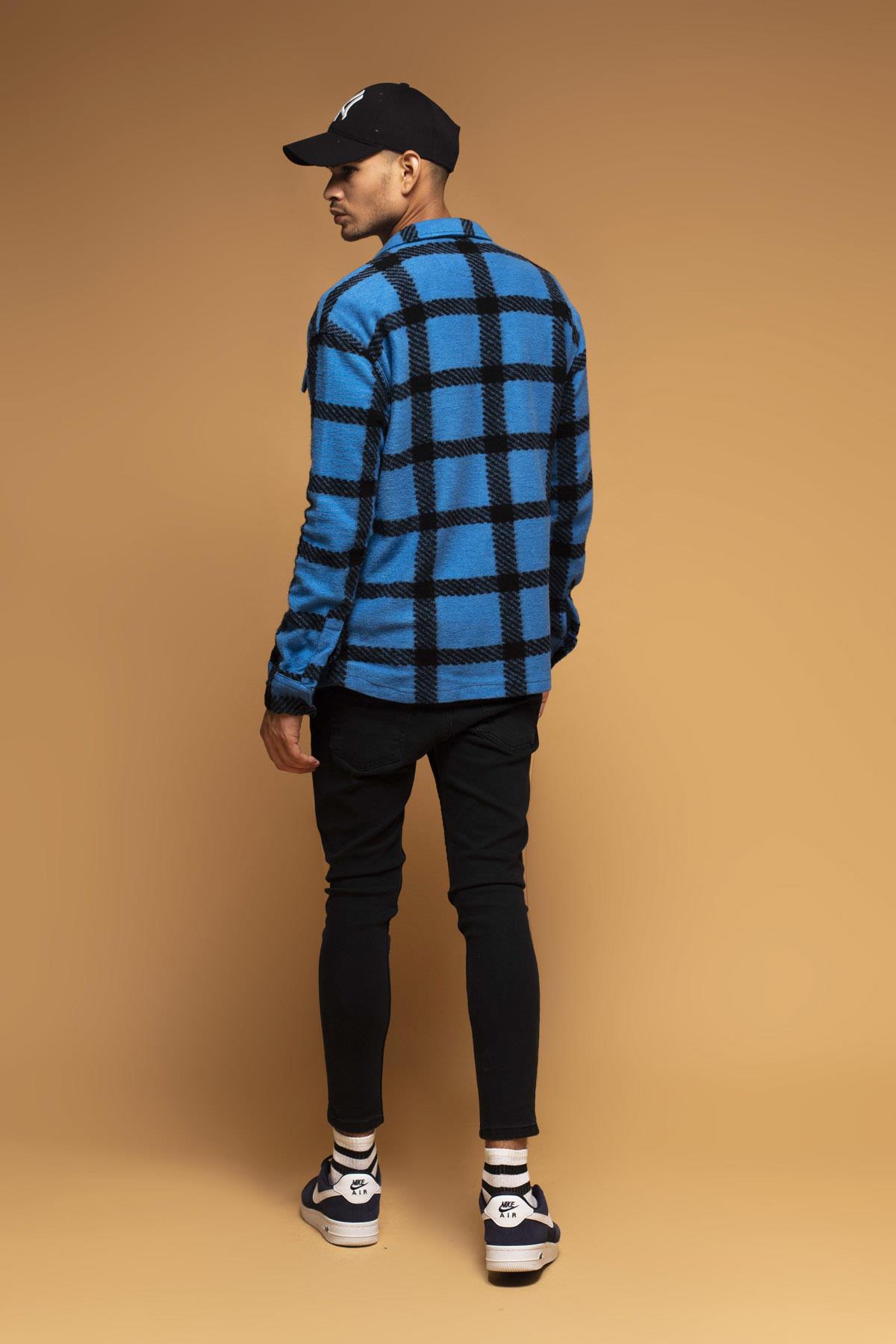 CAMICIA A QUADRI NERO E AZZURRO