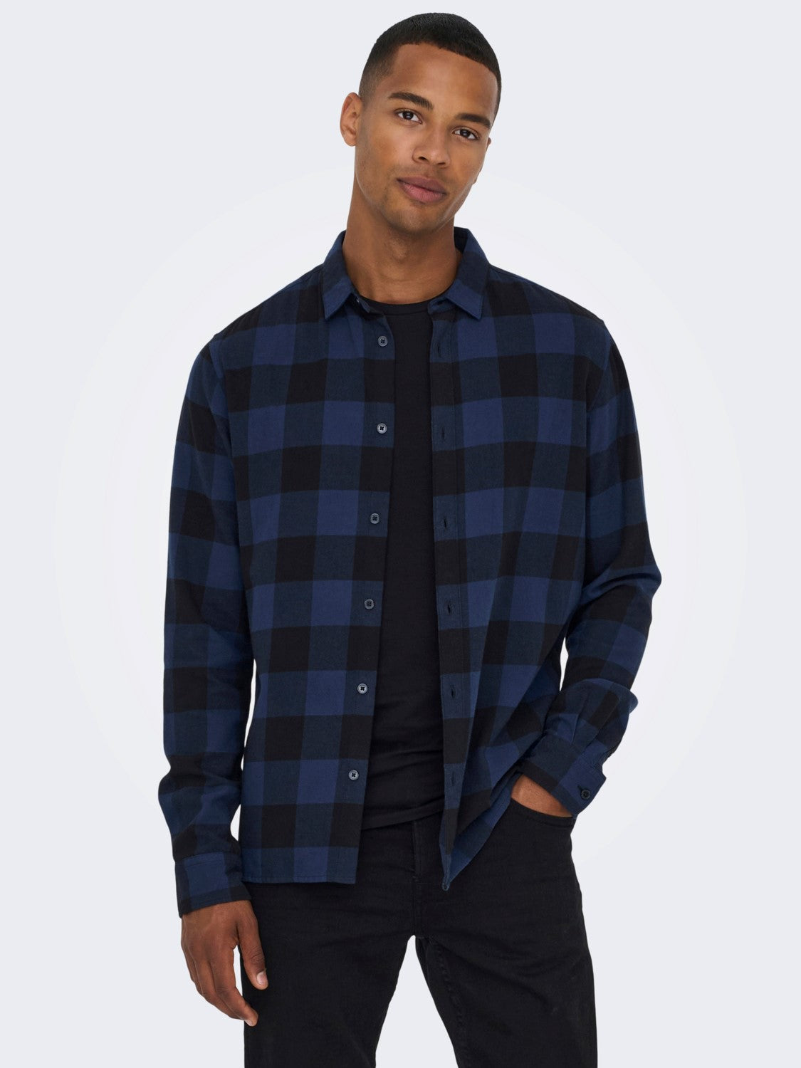 CAMICIA IN FLANELLA A QUADRI - col. Blu/Nero