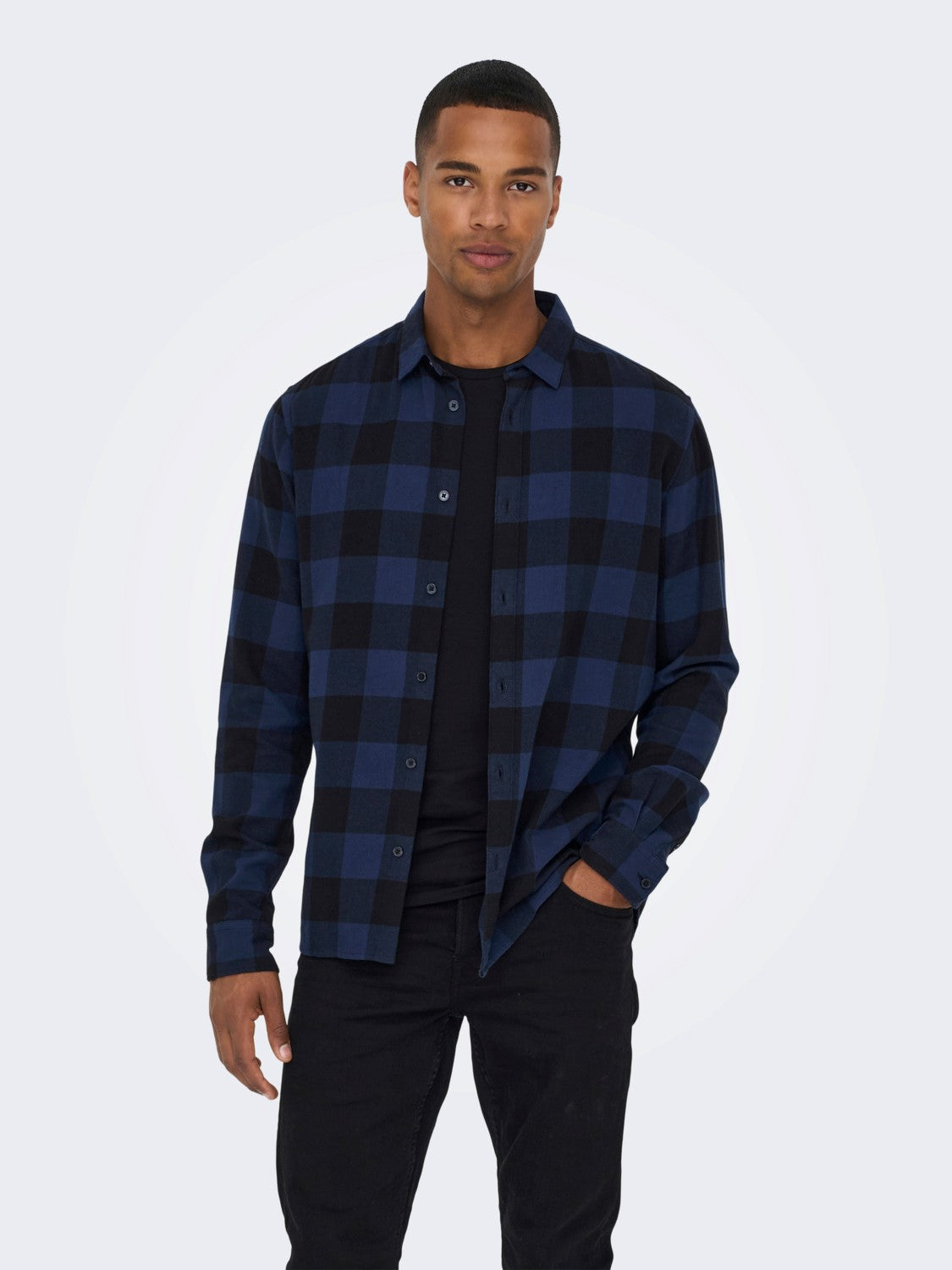 CAMICIA IN FLANELLA A QUADRI - col. Blu/Nero