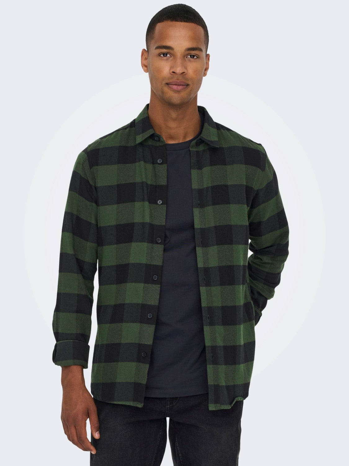 CAMICIA IN FLANELLA A QUADRI - col. verde militare