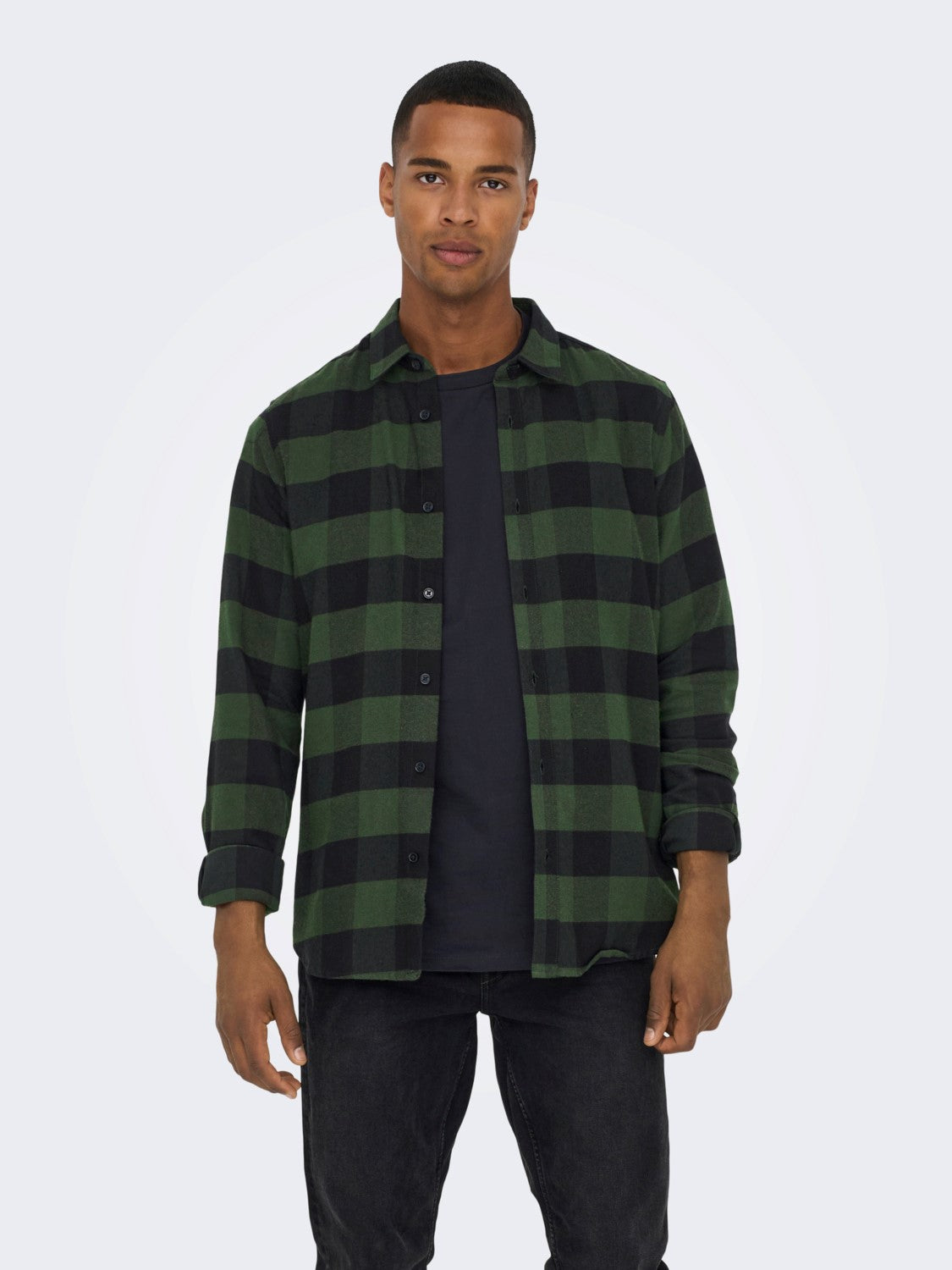 CAMICIA IN FLANELLA A QUADRI - col. verde militare