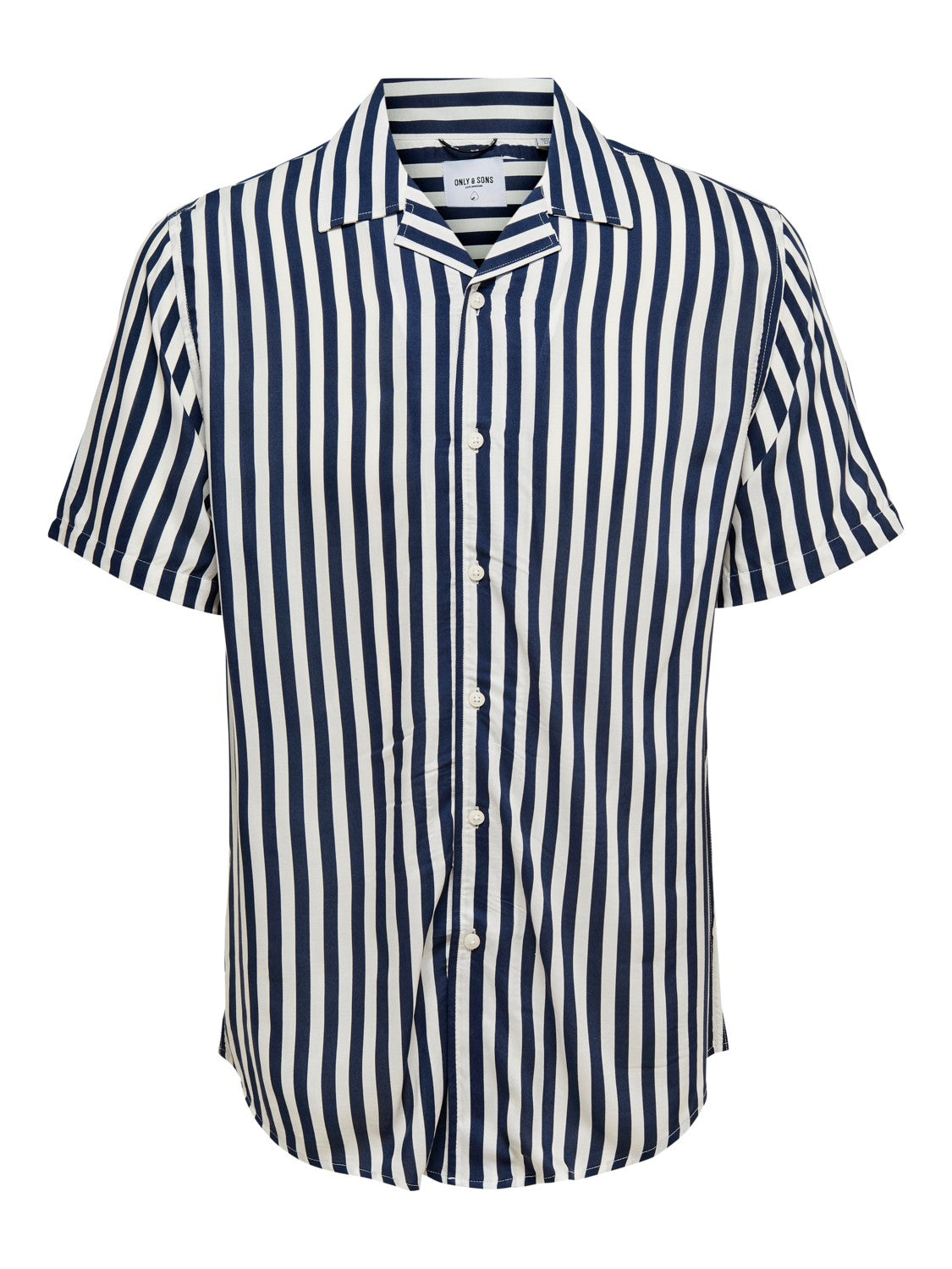 CAMICIA A RIGHE IN VISCOSA A MANICHE CORTE - Blu