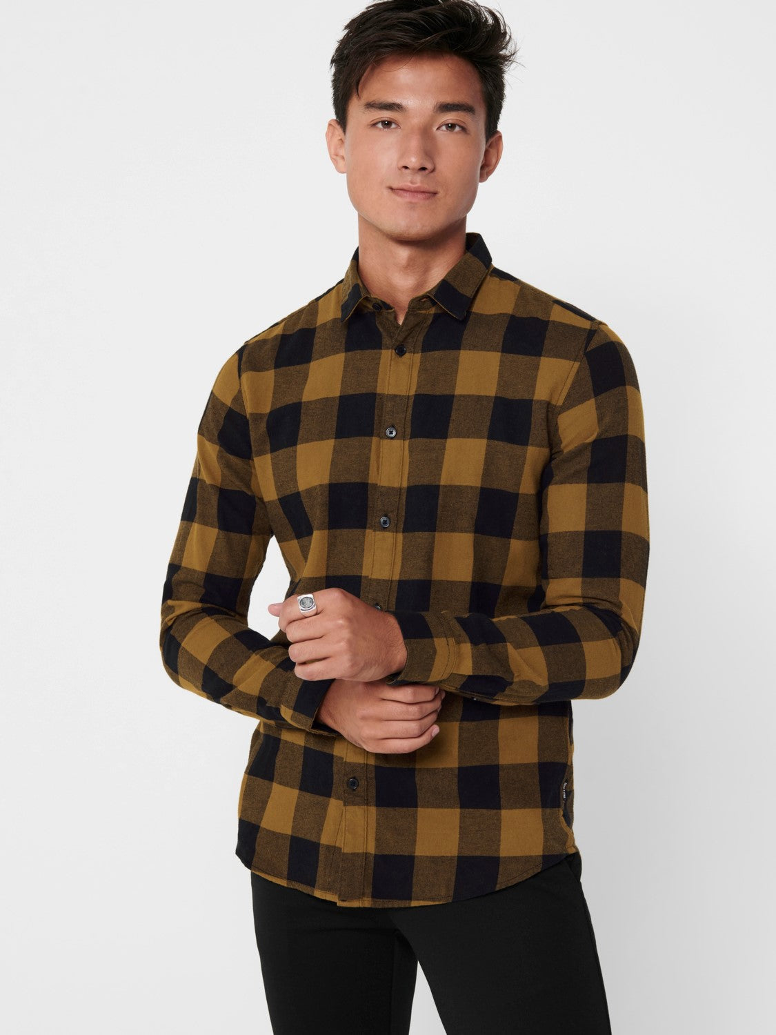 CAMICIA IN FLANELLA A QUADRI - col. marrone