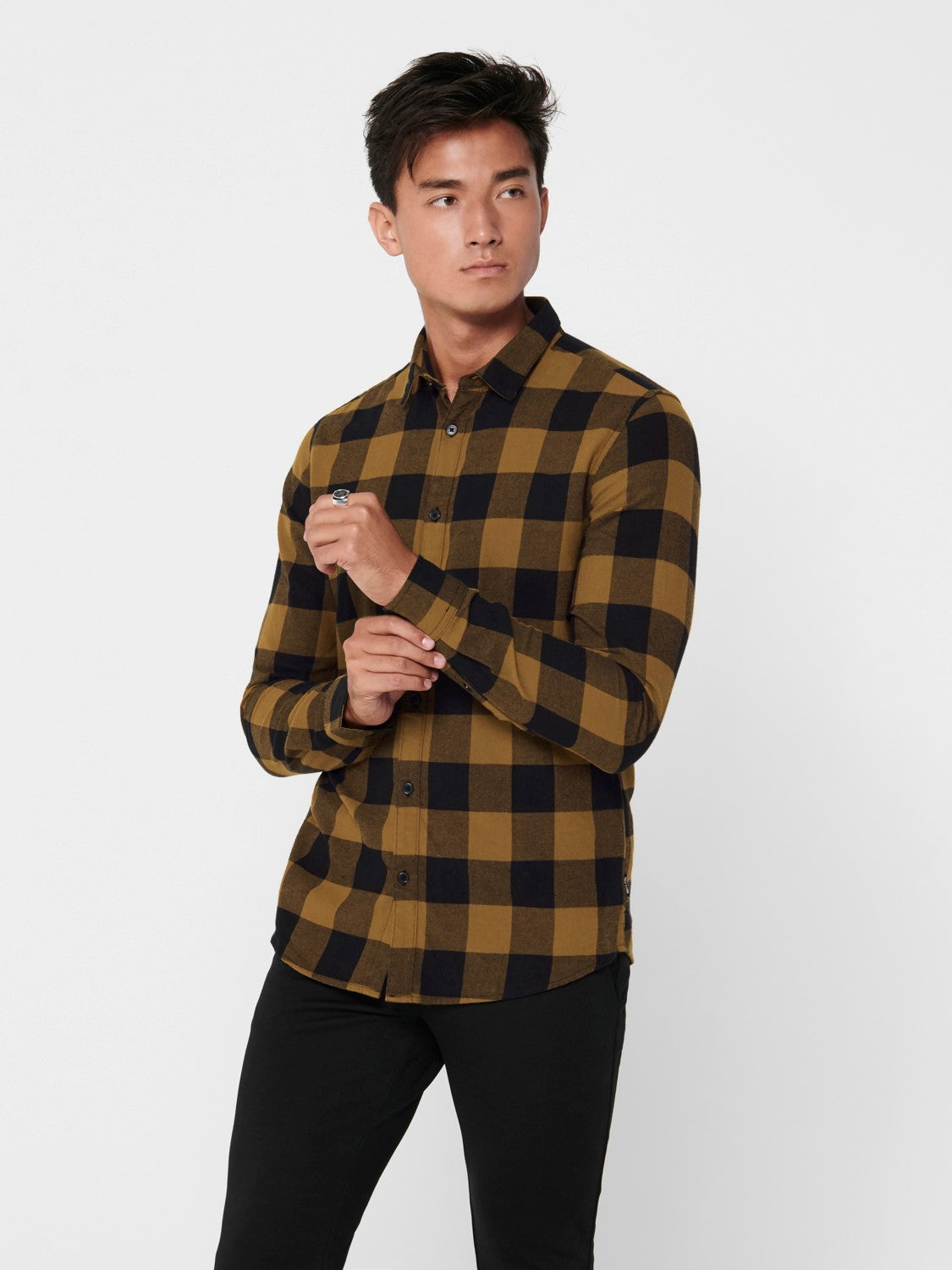 CAMICIA IN FLANELLA A QUADRI - col. marrone