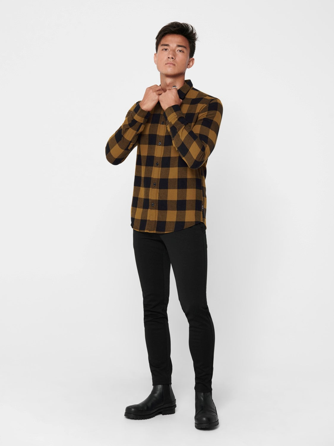 CAMICIA IN FLANELLA A QUADRI - col. marrone