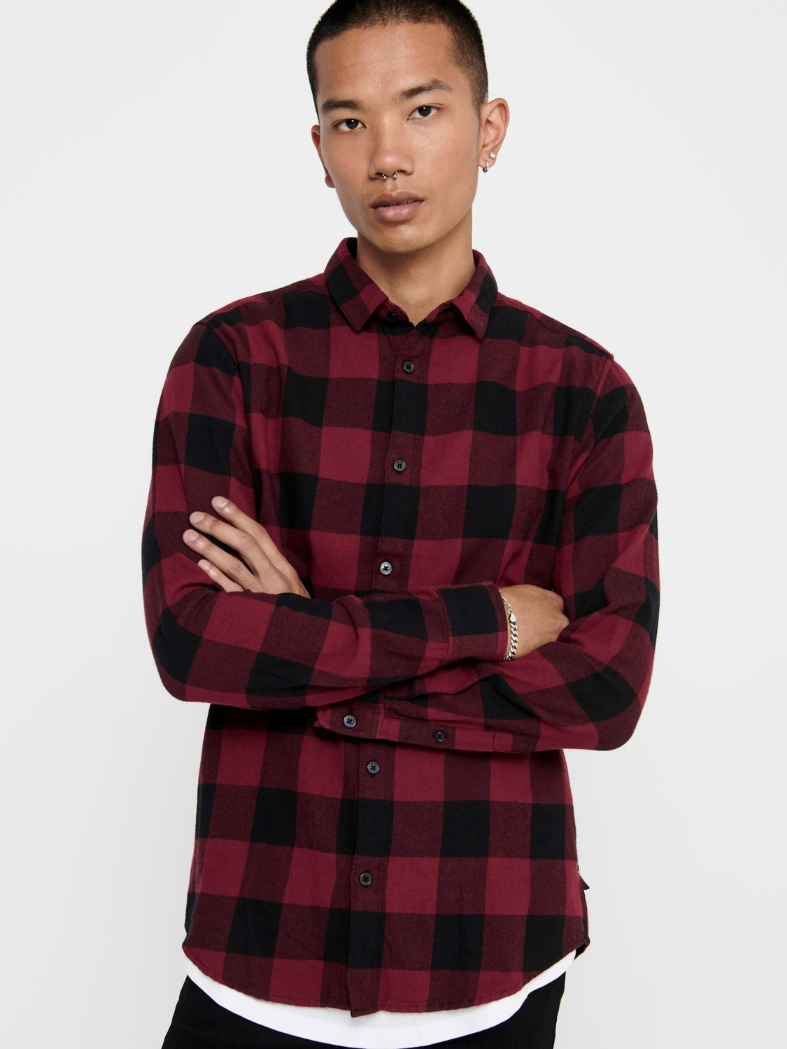 CAMICIA IN FLANELLA A QUADRI - col. Rosso/Nero