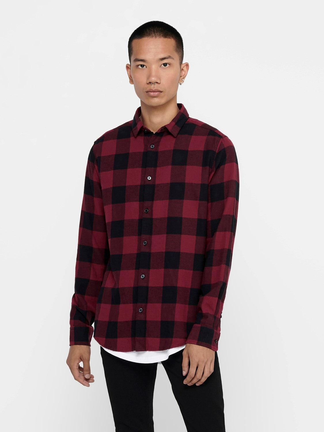 CAMICIA IN FLANELLA A QUADRI - col. Rosso/Nero
