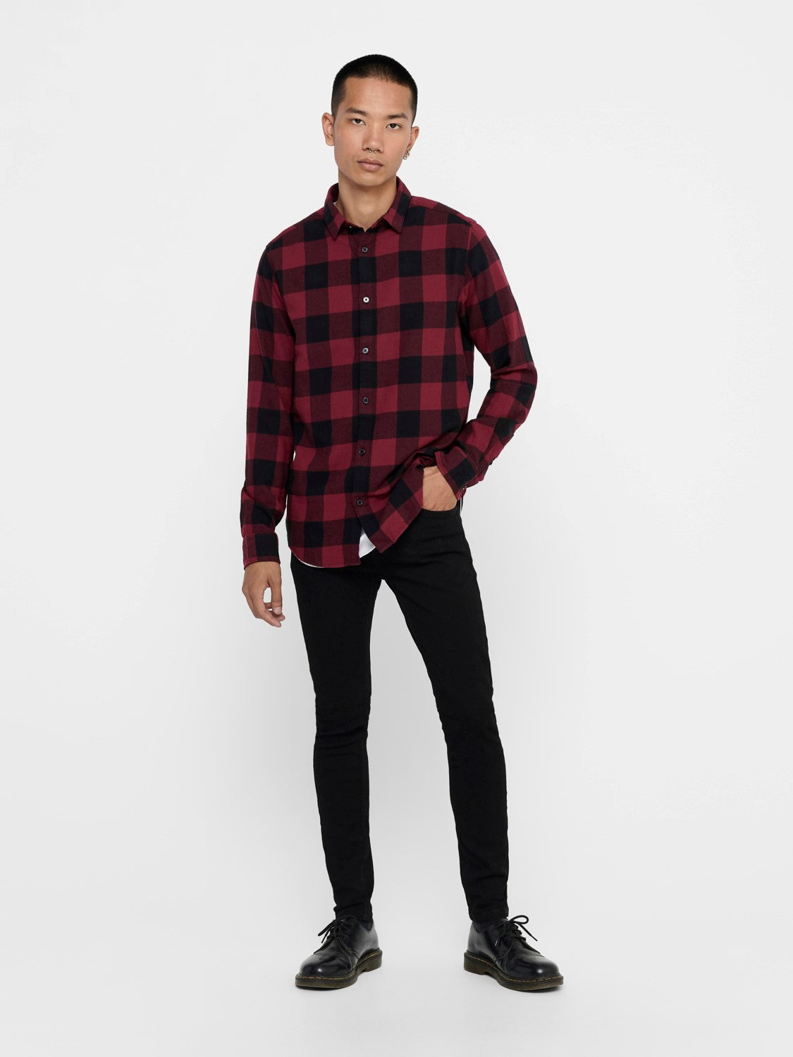 CAMICIA IN FLANELLA A QUADRI - col. Rosso/Nero