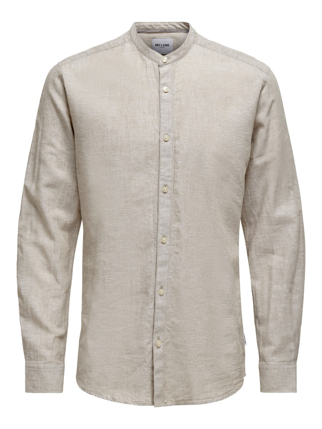 CAMICIA IN MISTO LINO CON COLLO COREANA - col. Chinchilla