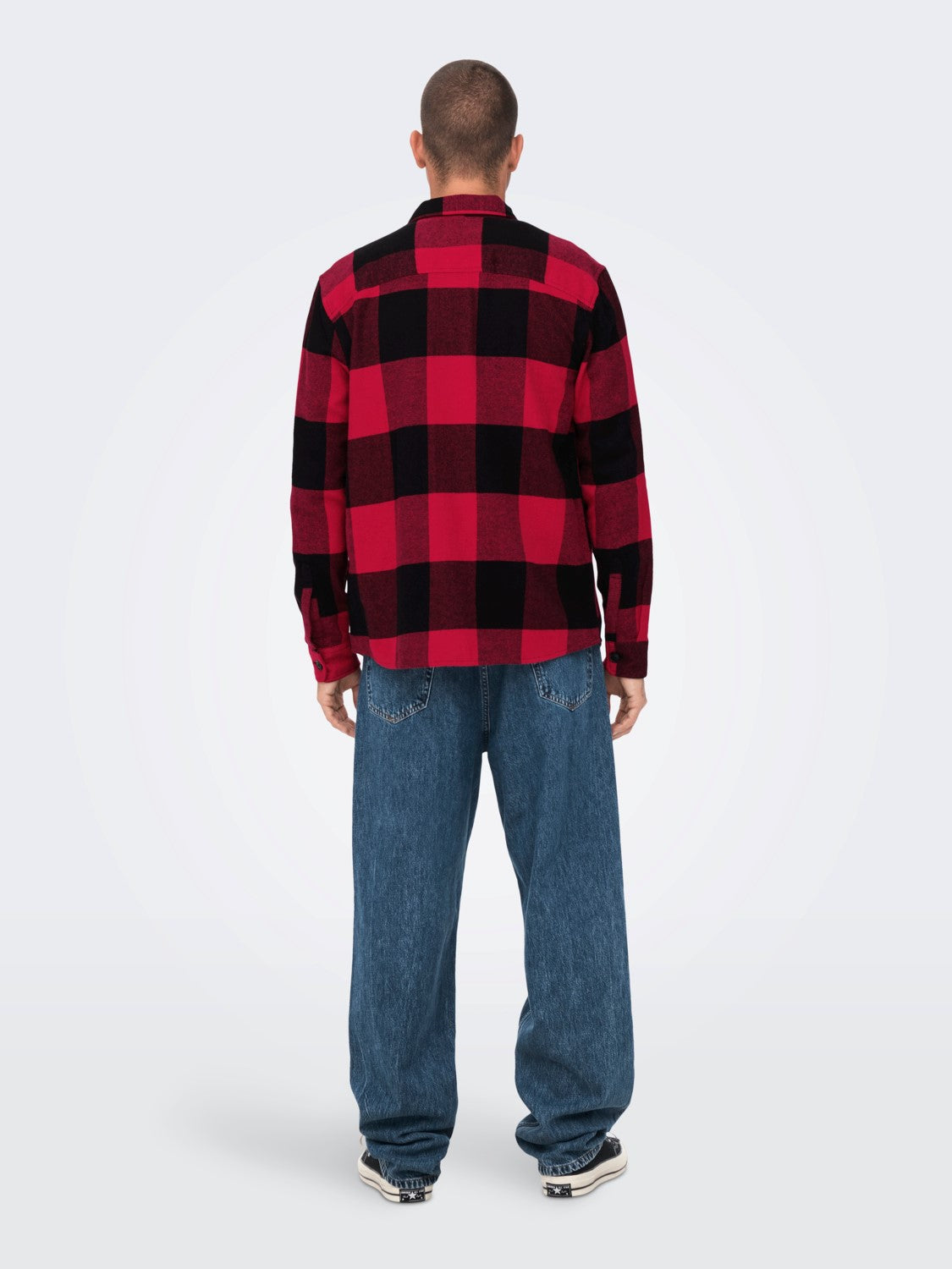 CAMICIA IN FLANELLA A QUADRI CON TASCHE - col. rosso e nero
