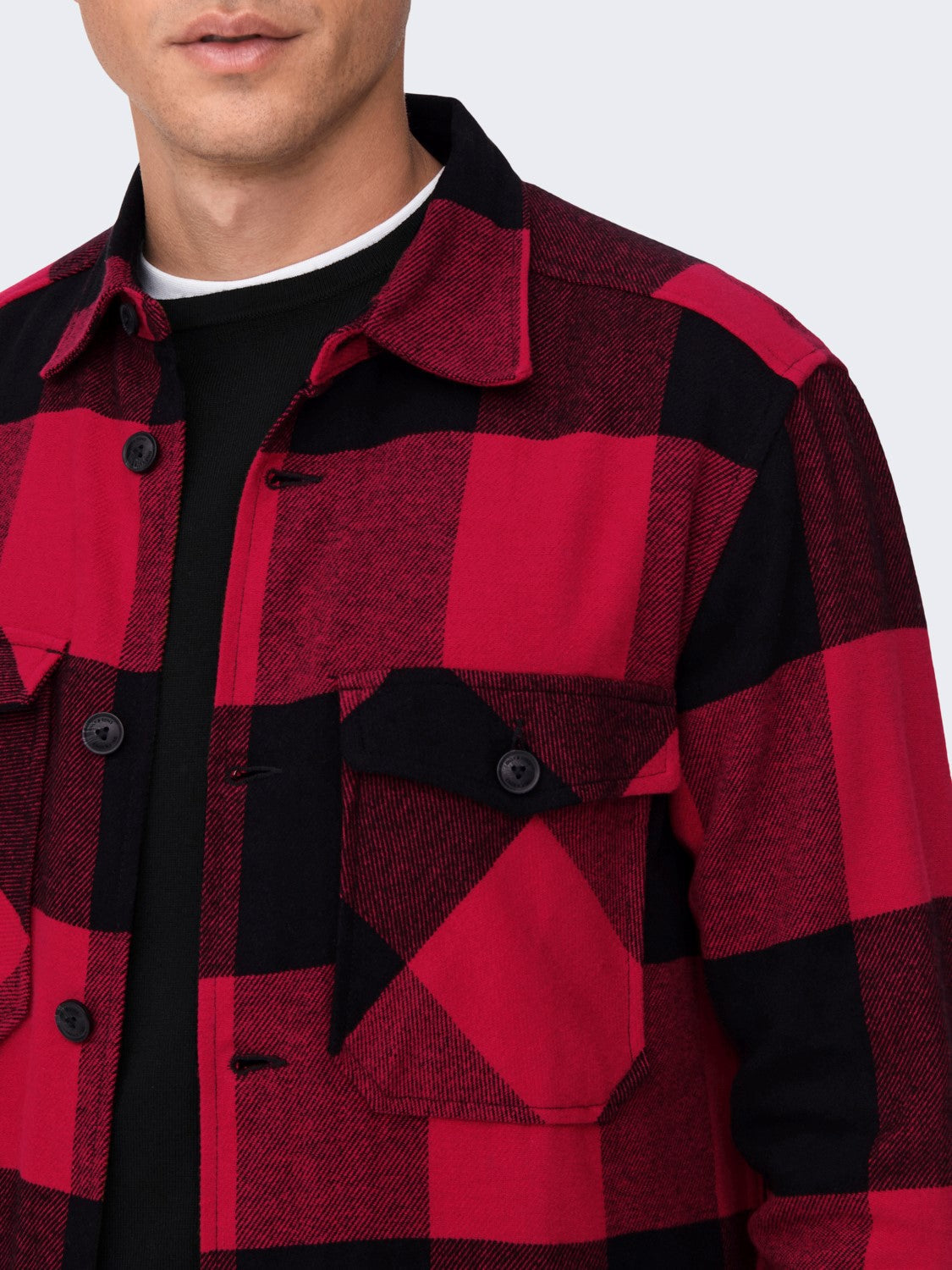 CAMICIA IN FLANELLA A QUADRI CON TASCHE - col. rosso e nero