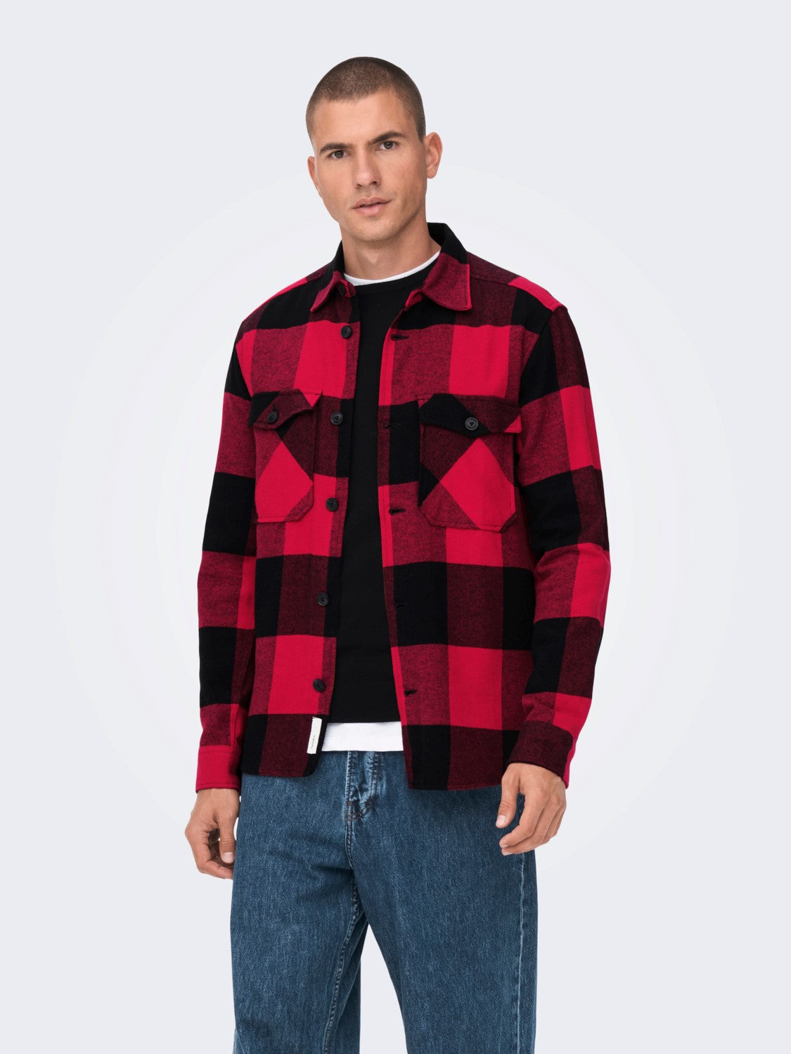 CAMICIA IN FLANELLA A QUADRI CON TASCHE - col. rosso e nero