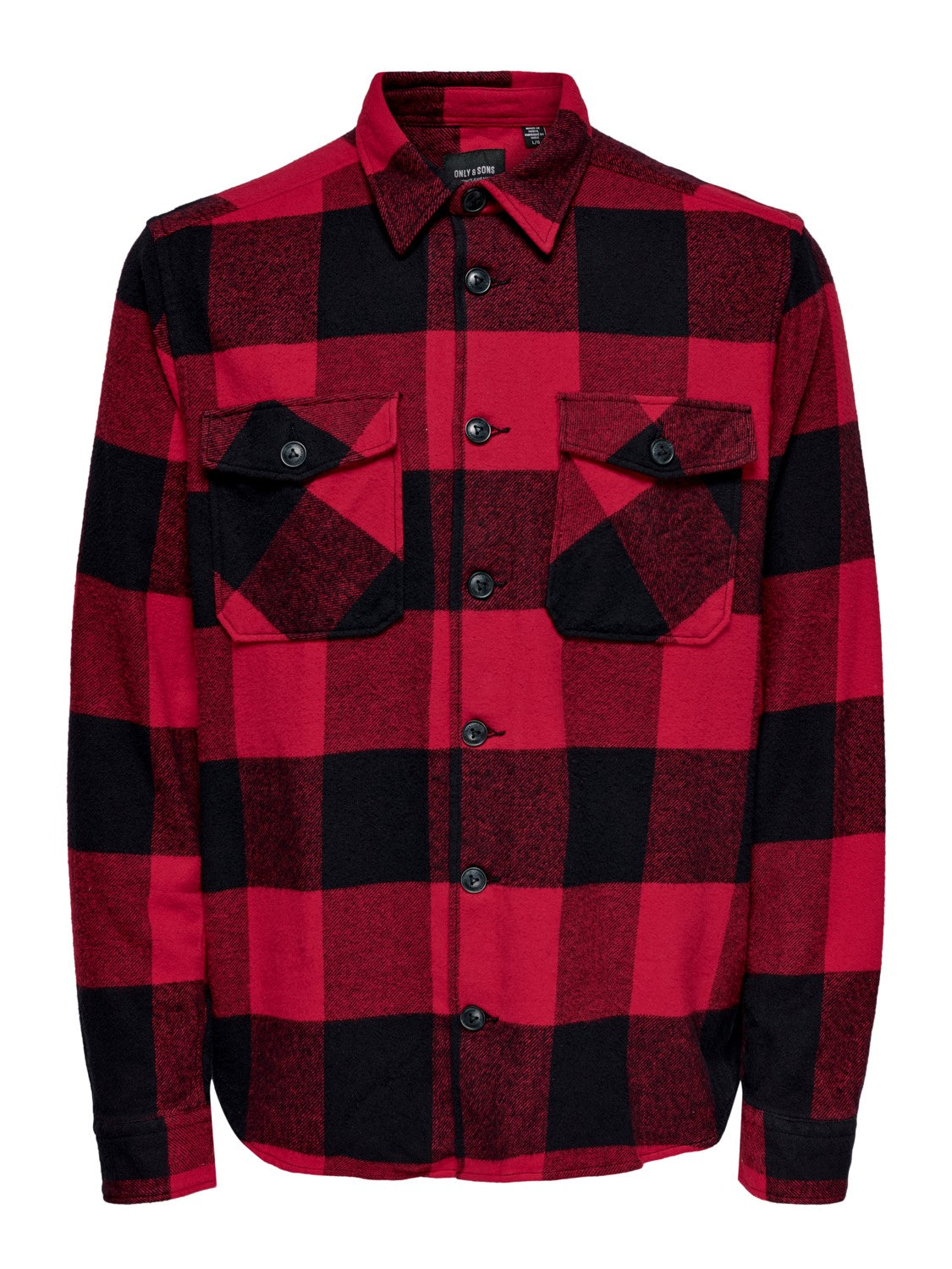 CAMICIA IN FLANELLA A QUADRI CON TASCHE - col. rosso e nero