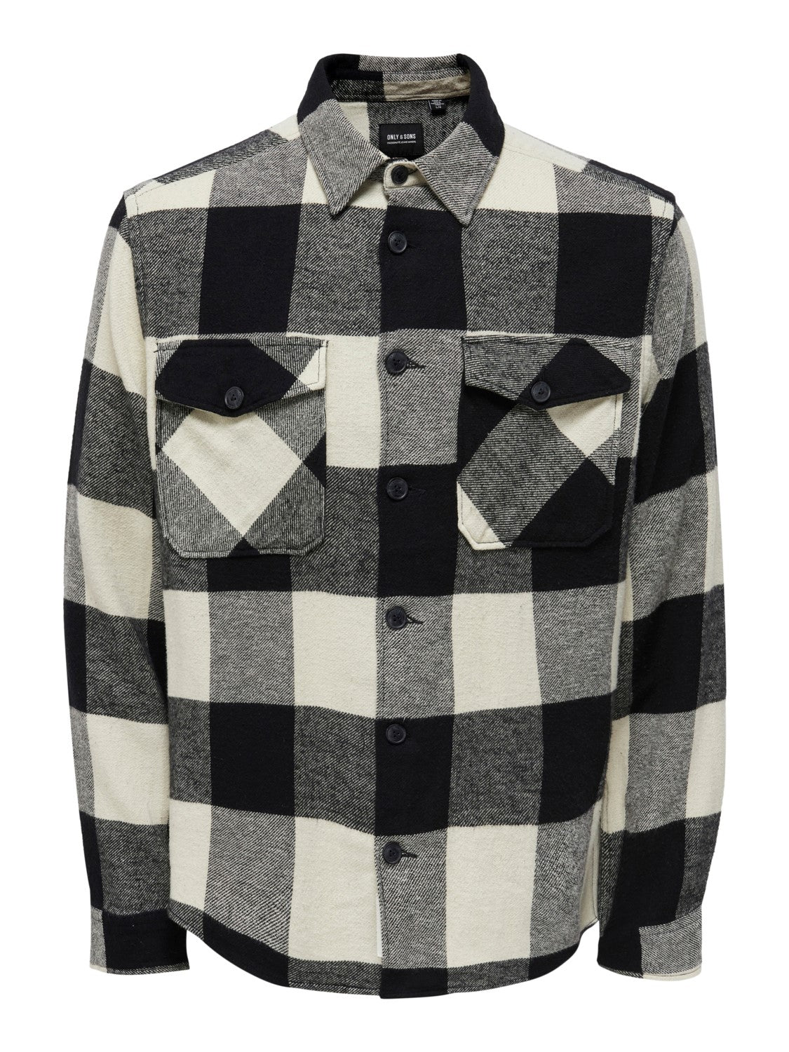 CAMICIA IN FLANELLA A QUADRI CON TASCHE - col. bianco e nero