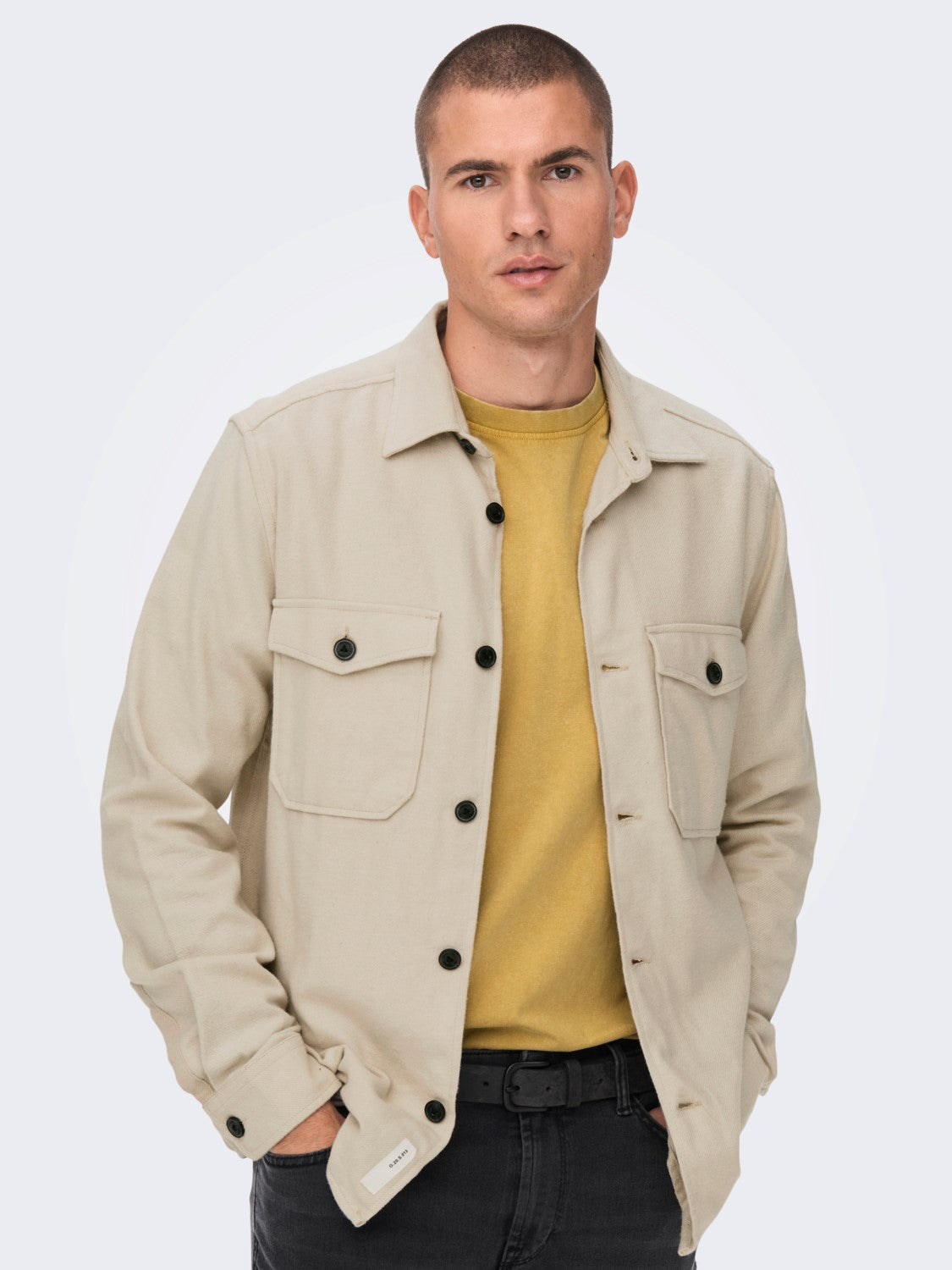 ONLY AND SONS CAMICIA TINTA UNITA CON TASCHE - Pelican