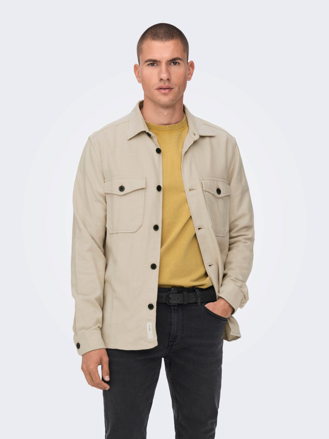ONLY AND SONS CAMICIA TINTA UNITA CON TASCHE - Pelican