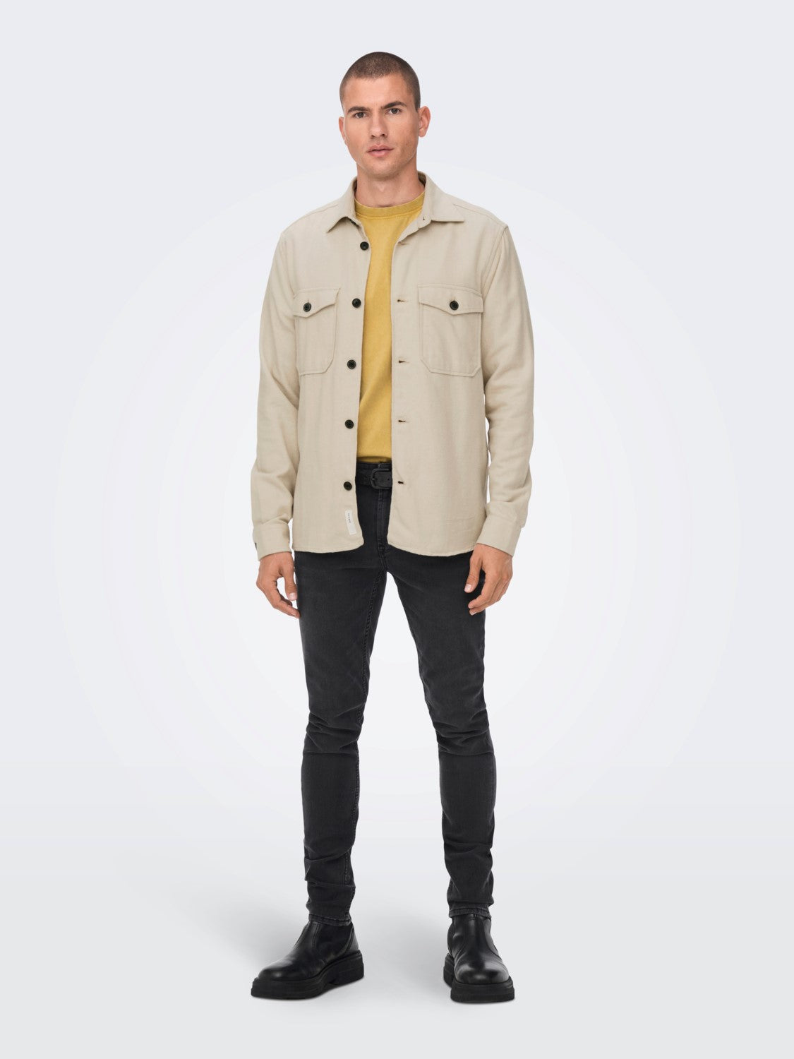 ONLY AND SONS CAMICIA TINTA UNITA CON TASCHE - Pelican
