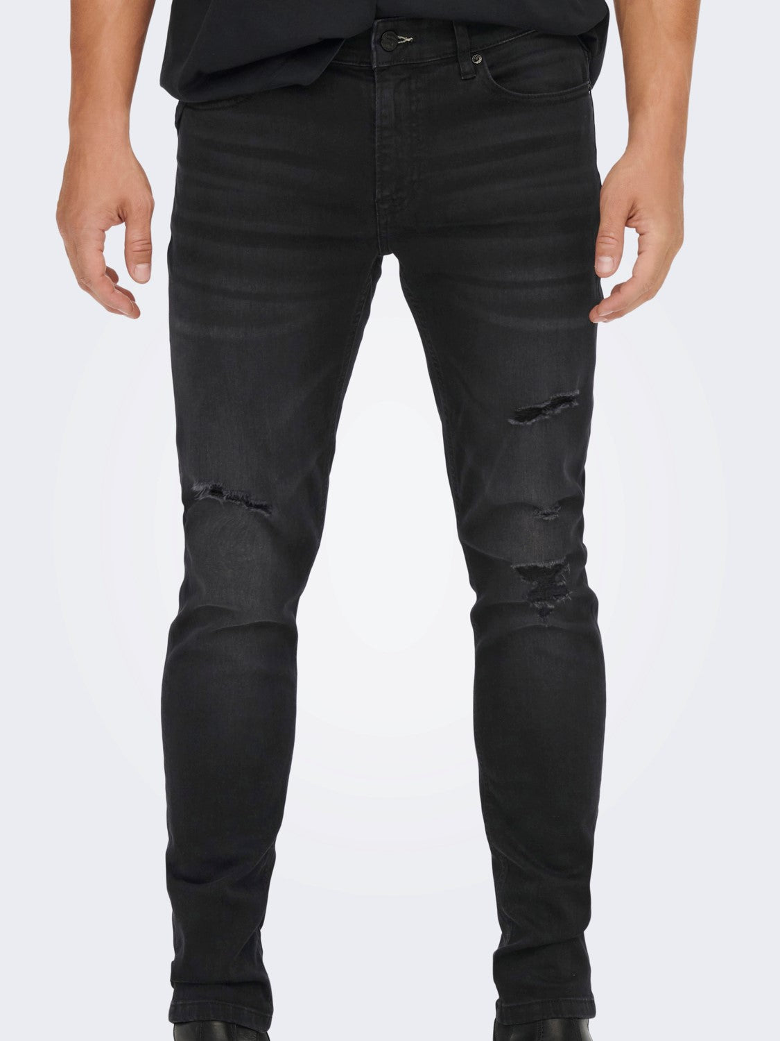 SLIM BLACK JEANS CON STRAPPI