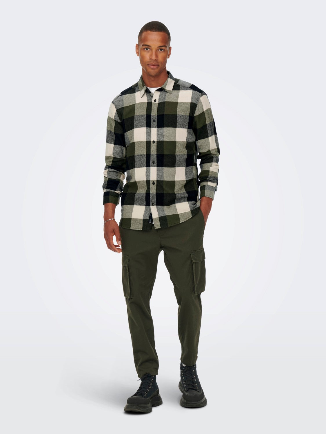 CAMICIA IN FLANELLA A QUADRI - col. Forest night