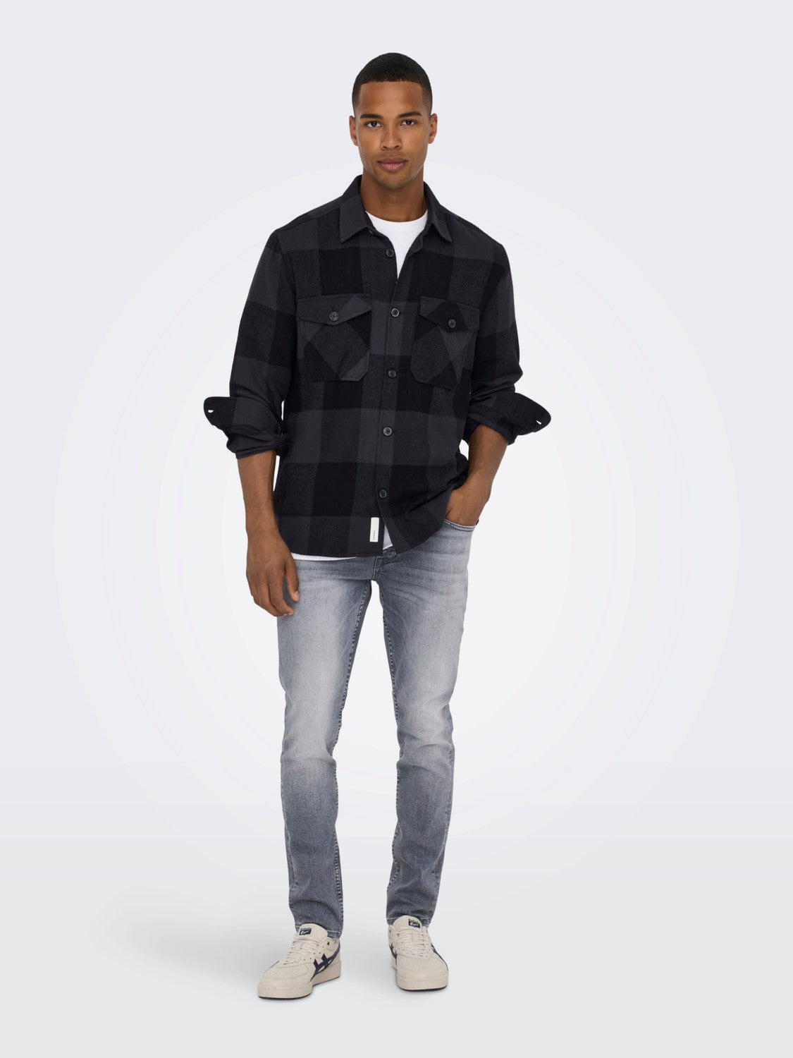 CAMICIA IN FLANELLA A QUADRI CON TASCHE - col. forest night