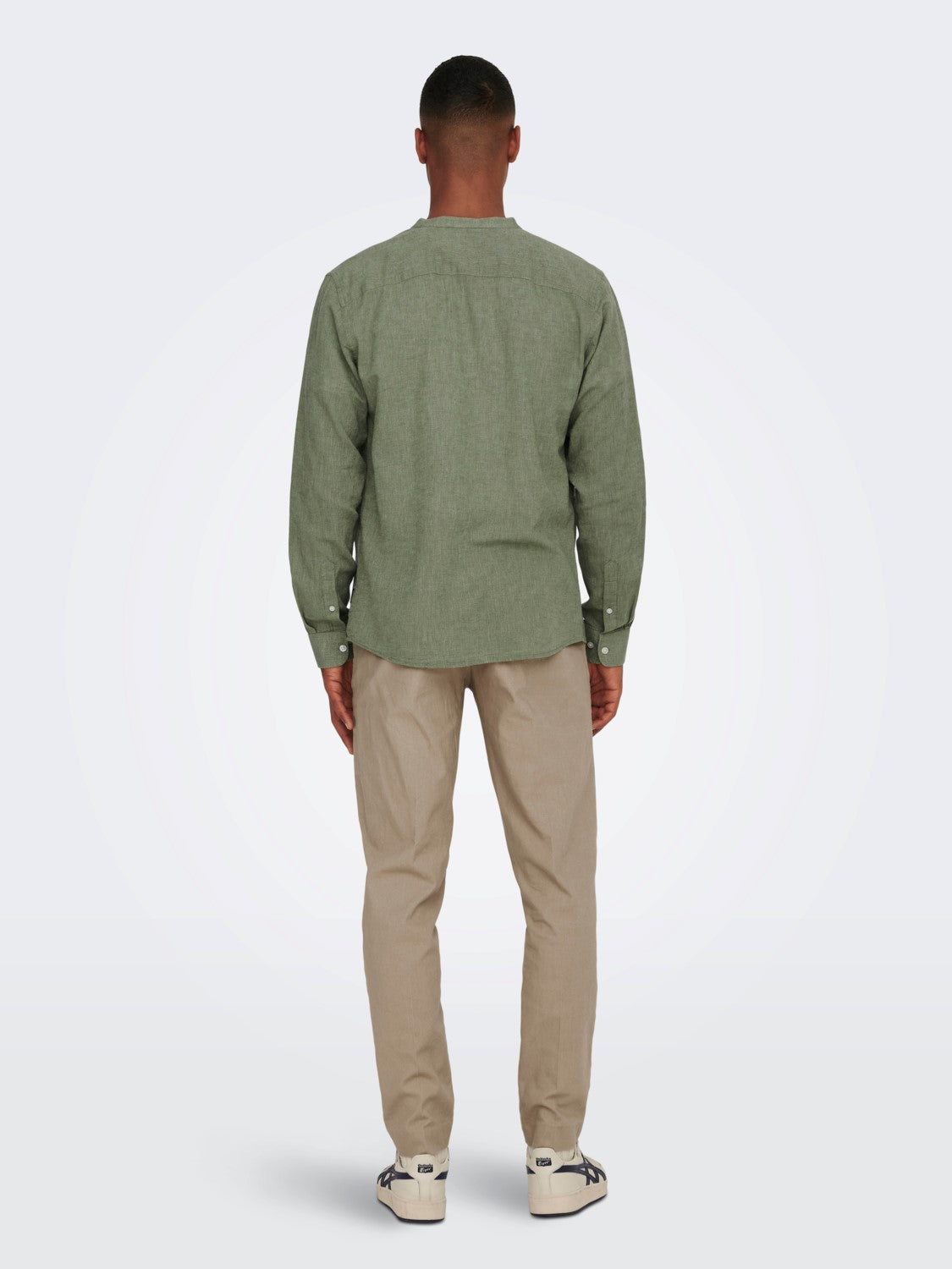 CAMICIA IN MISTO LINO CON COLLO COREANA - col. Swamp