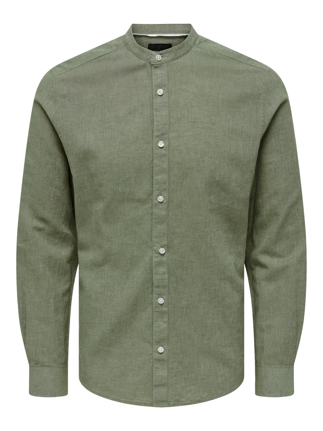 CAMICIA IN MISTO LINO CON COLLO COREANA - col. Swamp