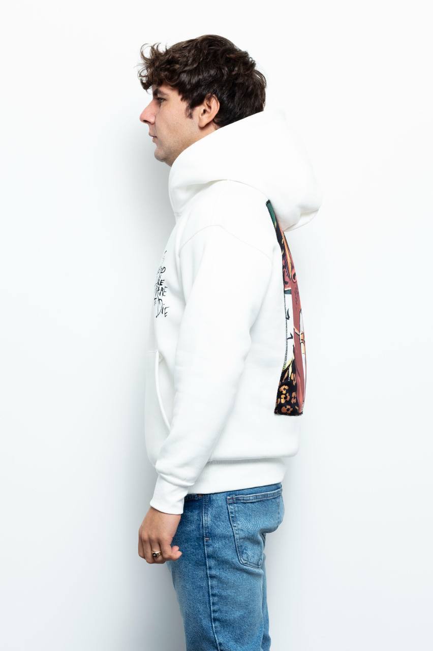 FELPA CON CAPPUCCIO "SMOKE" - col. bianco