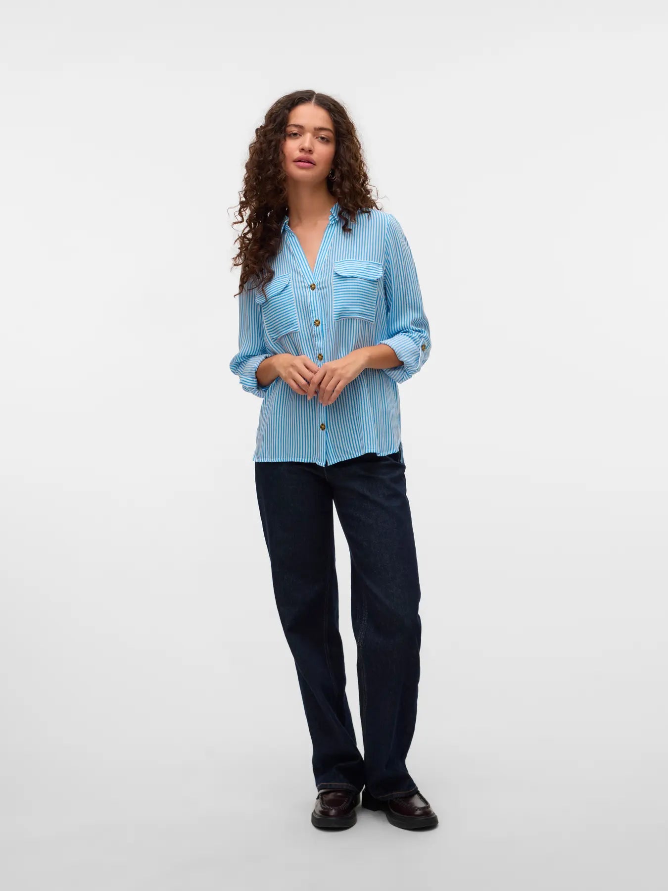 VERO MODA Camicia da donna a righe VMBUMPY - Col. bianco/azzurro