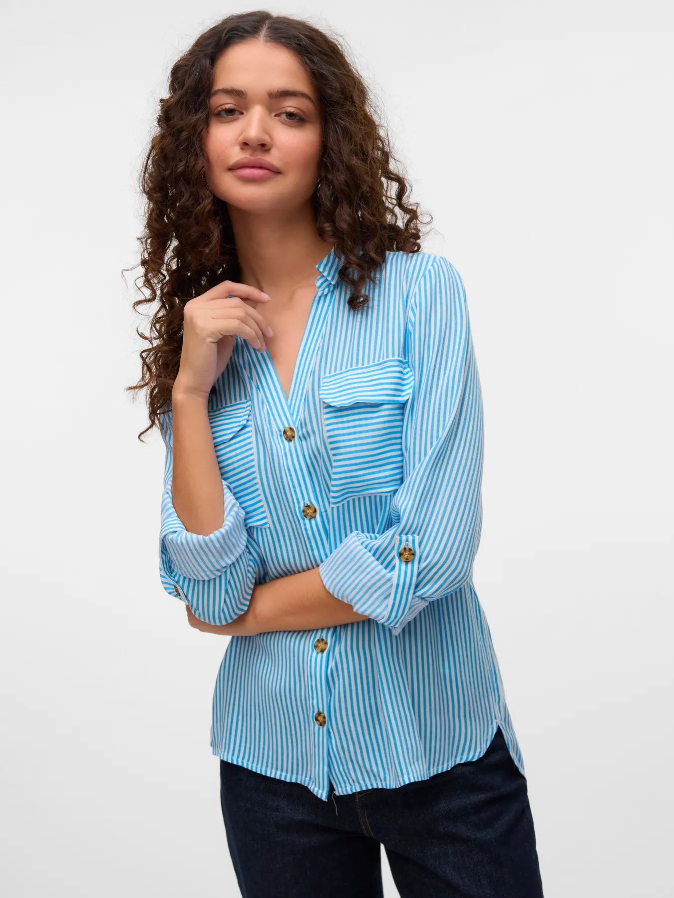 VERO MODA Camicia da donna a righe VMBUMPY - Col. bianco/azzurro