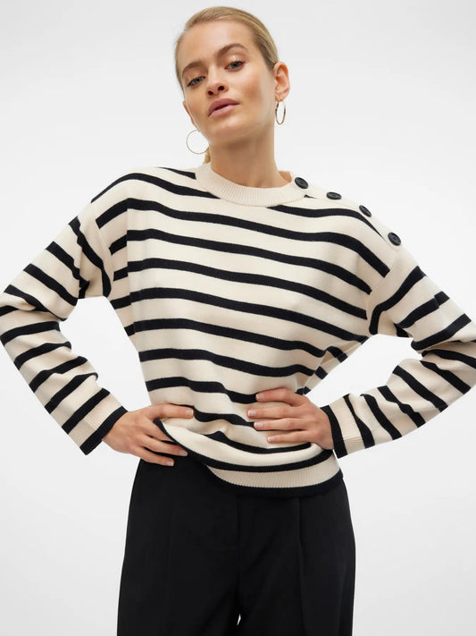Vero Moda SABA Maglione a righe con i bottoni - birch black