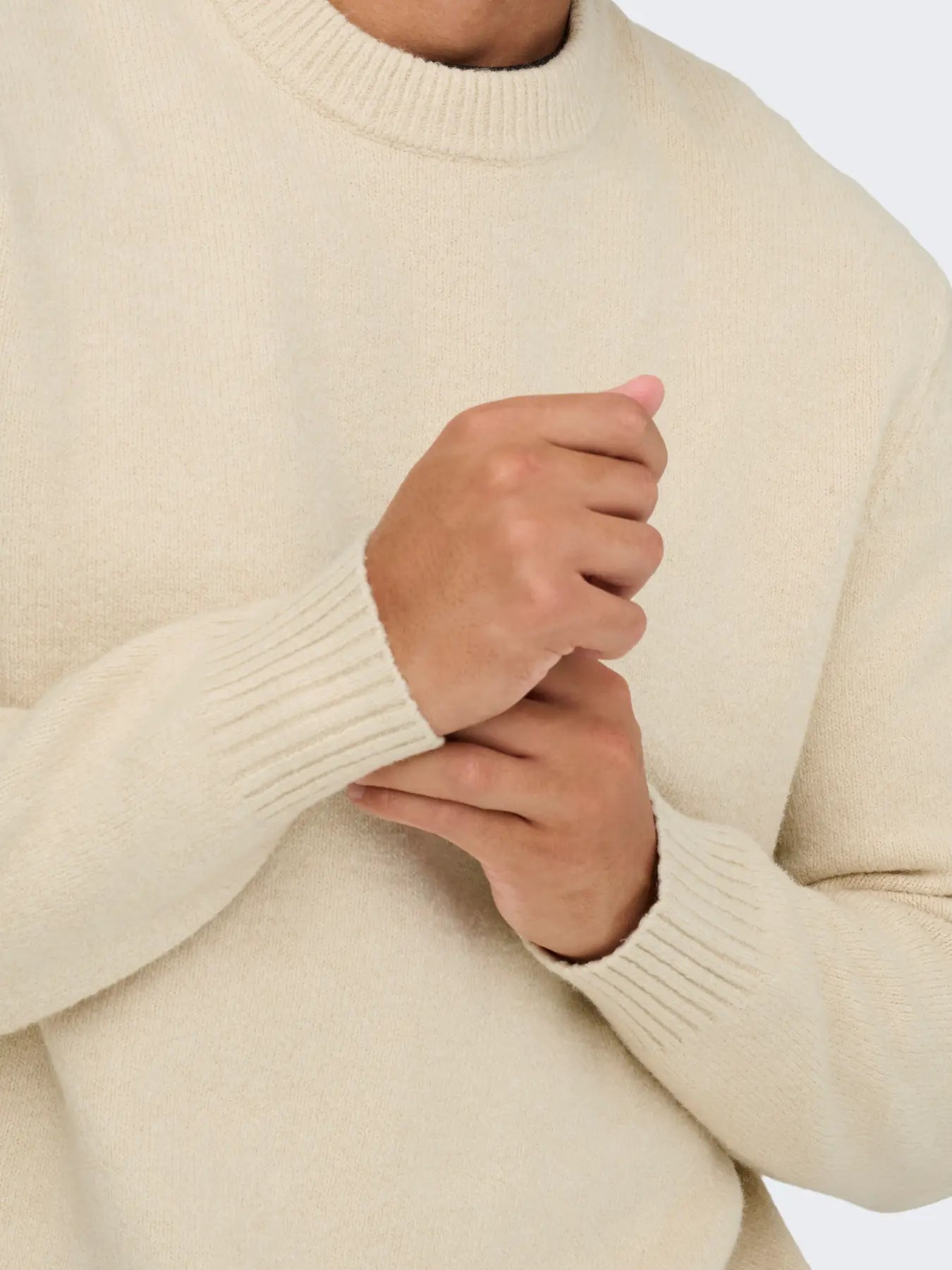 ONLY & SONS MAGLIONE GIROCOLLO IN MISTO LANA - Col. Bianco panna