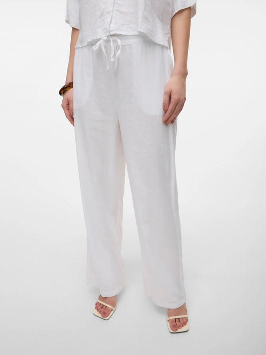 VERO MODA Wide leg Pantaloni in Lino - col. Bianco