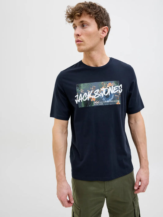 JACK & JONES T-SHIRT HAWAII - Col. Blu