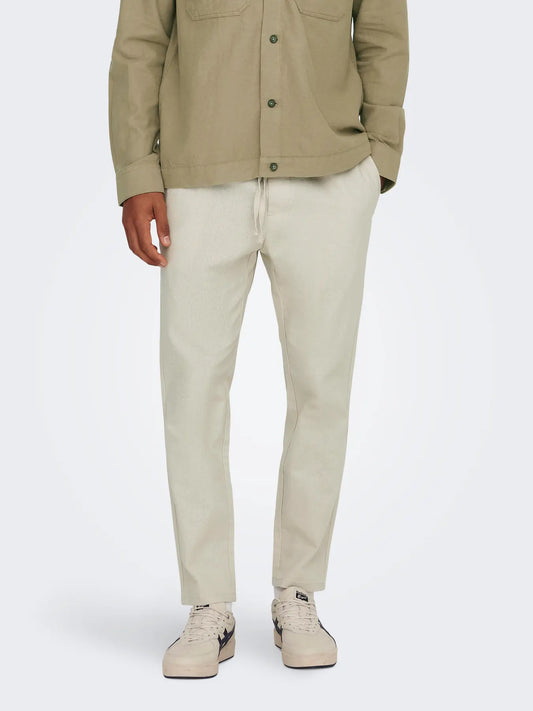 PANTALONE CROP IN MISTO LINO - col. Beige